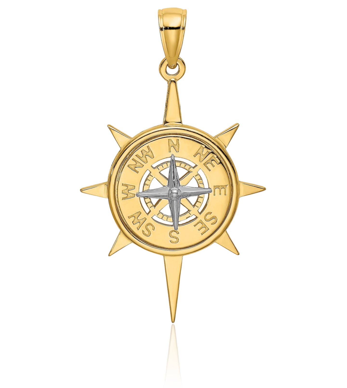 14K Solid Two Tone Gold Star North Compass Necklace - Picture 7 of 13