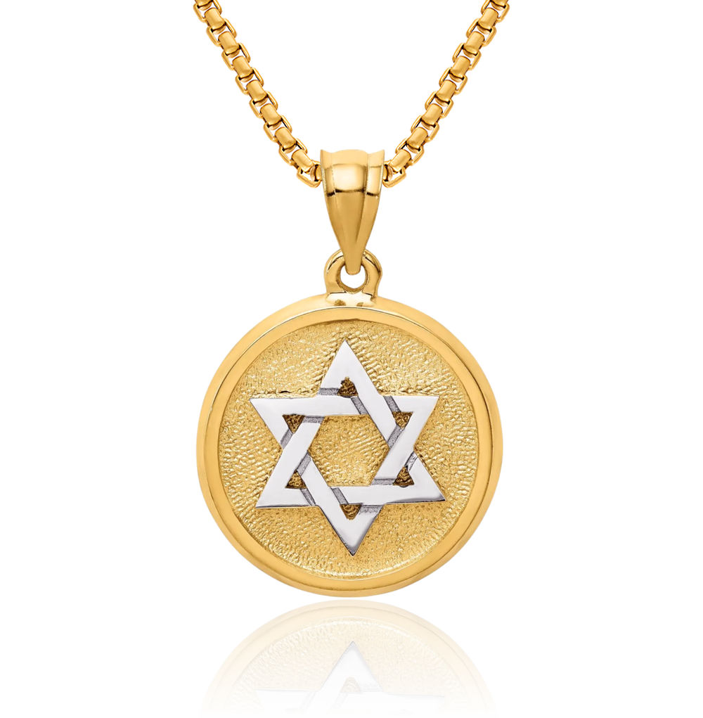 14K Solid Two Tone Gold Star of David Necklace - Picture 1 of 16
