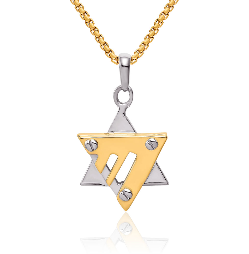 14K Solid Two Tone Gold Star of David Necklace - Picture 1 of 16