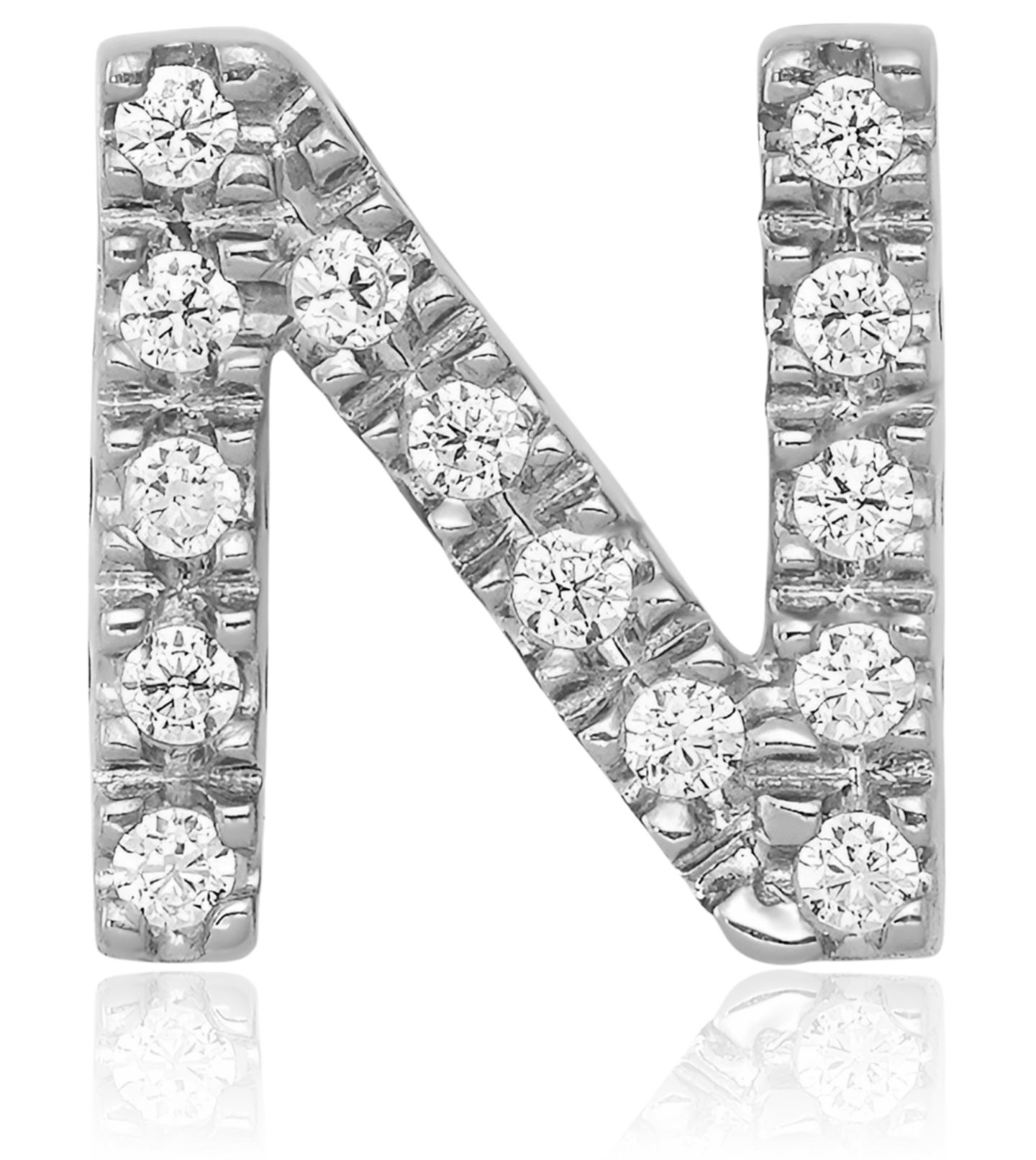 Halskette 14 Karat massiv Weißgold Diamant Buchstabe N Initiale