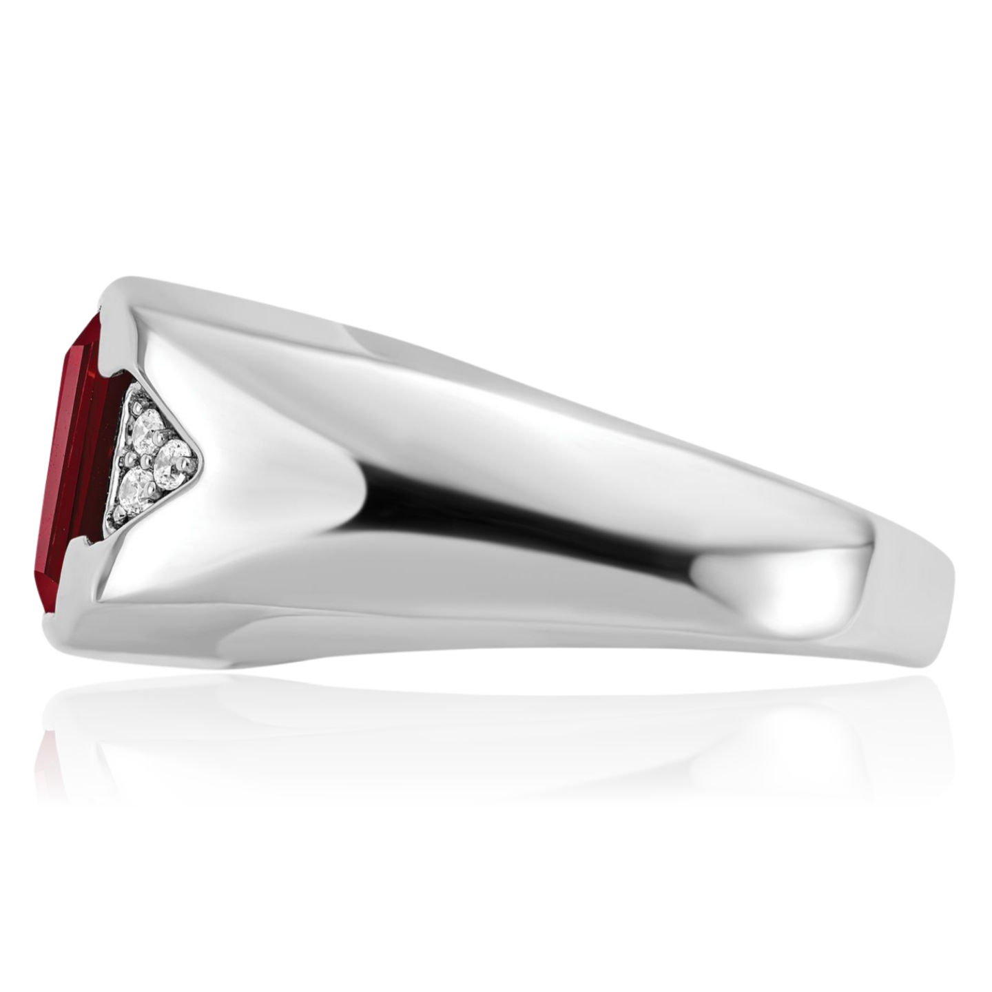 14K Solid White Gold Emerald-Cut Lab Ruby Diamond Mens Ring - Picture 21 of 80