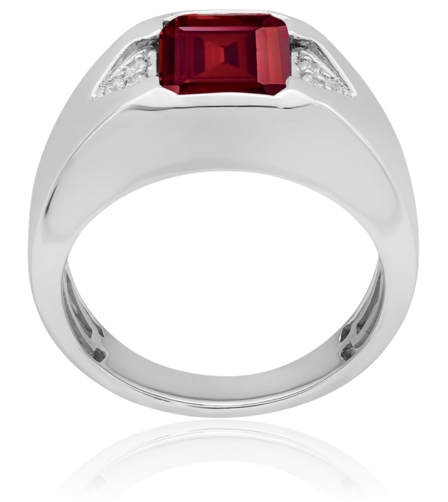 14K Solid White Gold Emerald-Cut Lab Ruby Diamond Mens Ring - Picture 20 of 80
