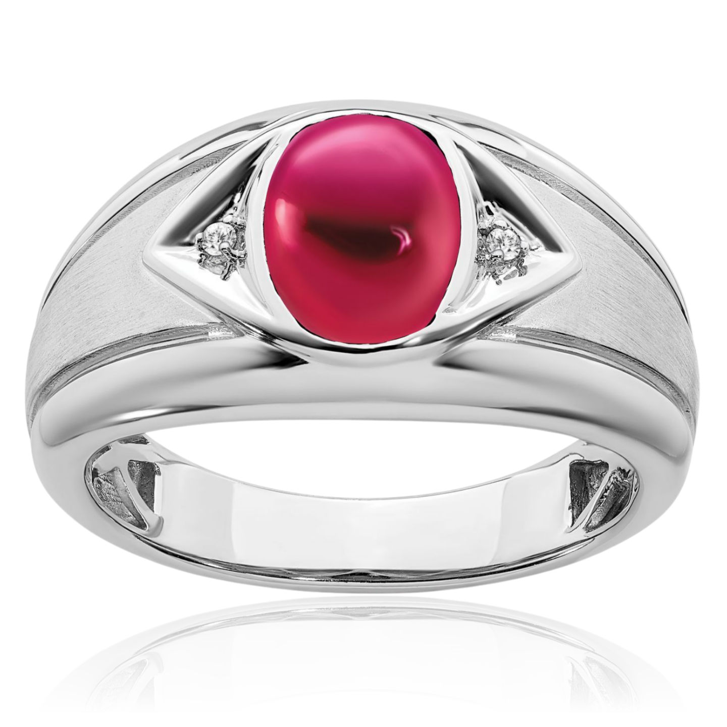 14K Solid White Gold Lab Ruby Diamond Mens Ring - Picture 12 of 90
