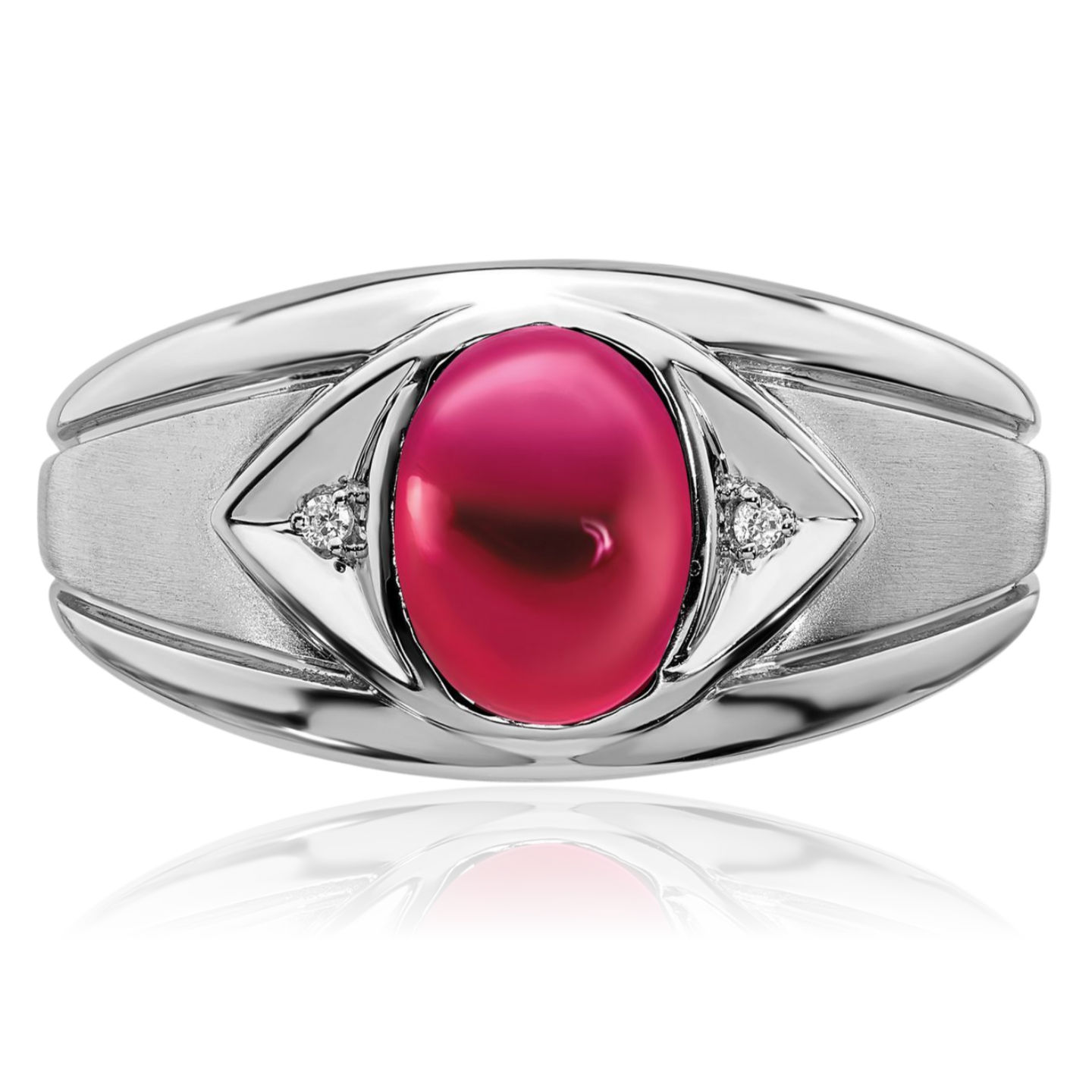 14K Solid White Gold Lab Ruby Diamond Mens Ring - Picture 19 of 90