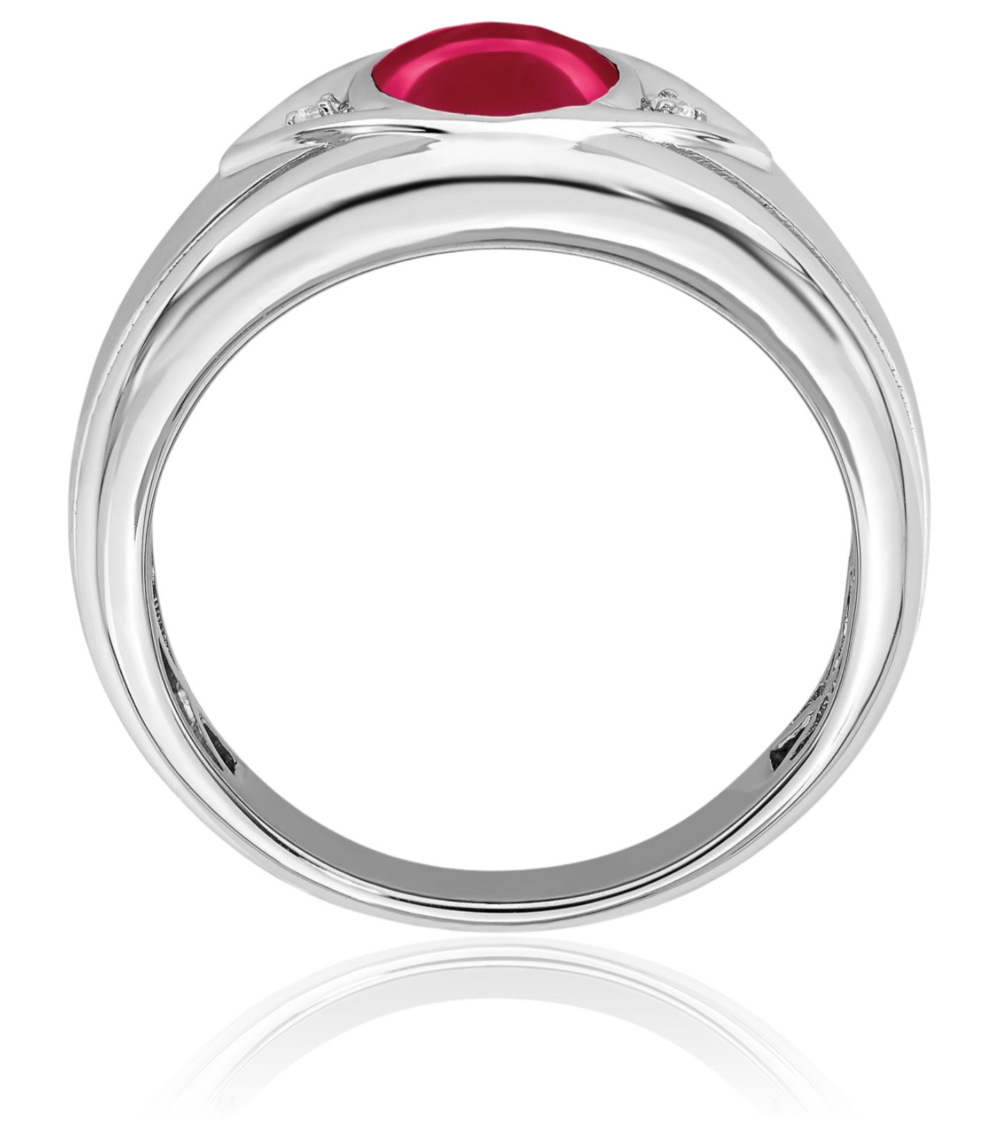 14K Solid White Gold Lab Ruby Diamond Mens Ring - Picture 17 of 90