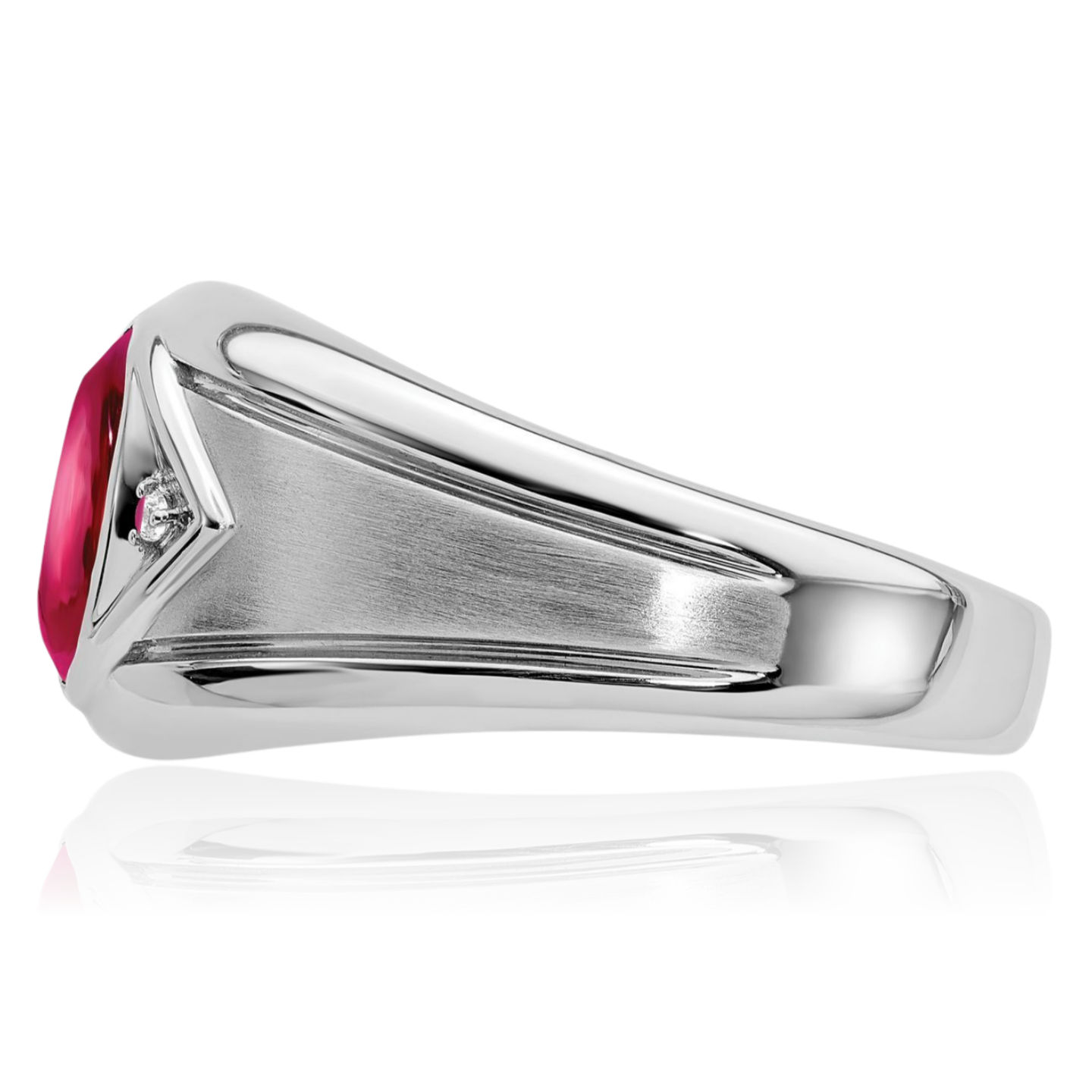 14K Solid White Gold Lab Ruby Diamond Mens Ring - Picture 18 of 90