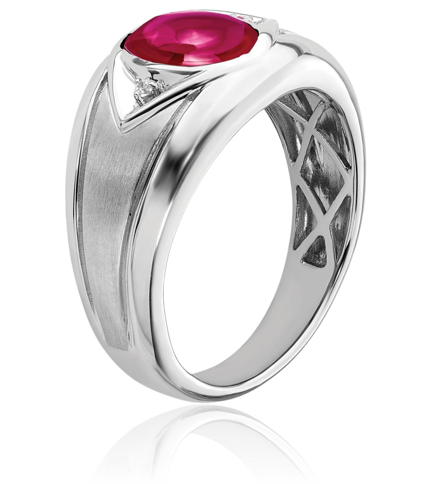 14K Solid White Gold Lab Ruby Diamond Mens Ring - Picture 21 of 90