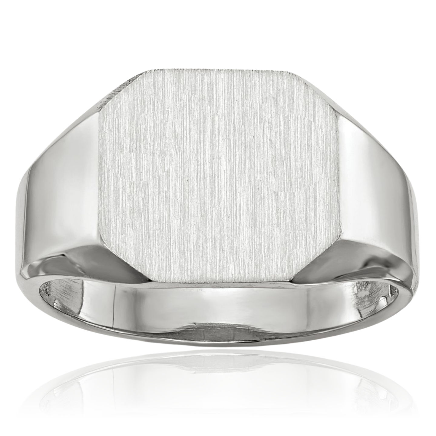 10K Solid White Gold Mens Custom Engraved Signet Ring - Picture 2 of 16
