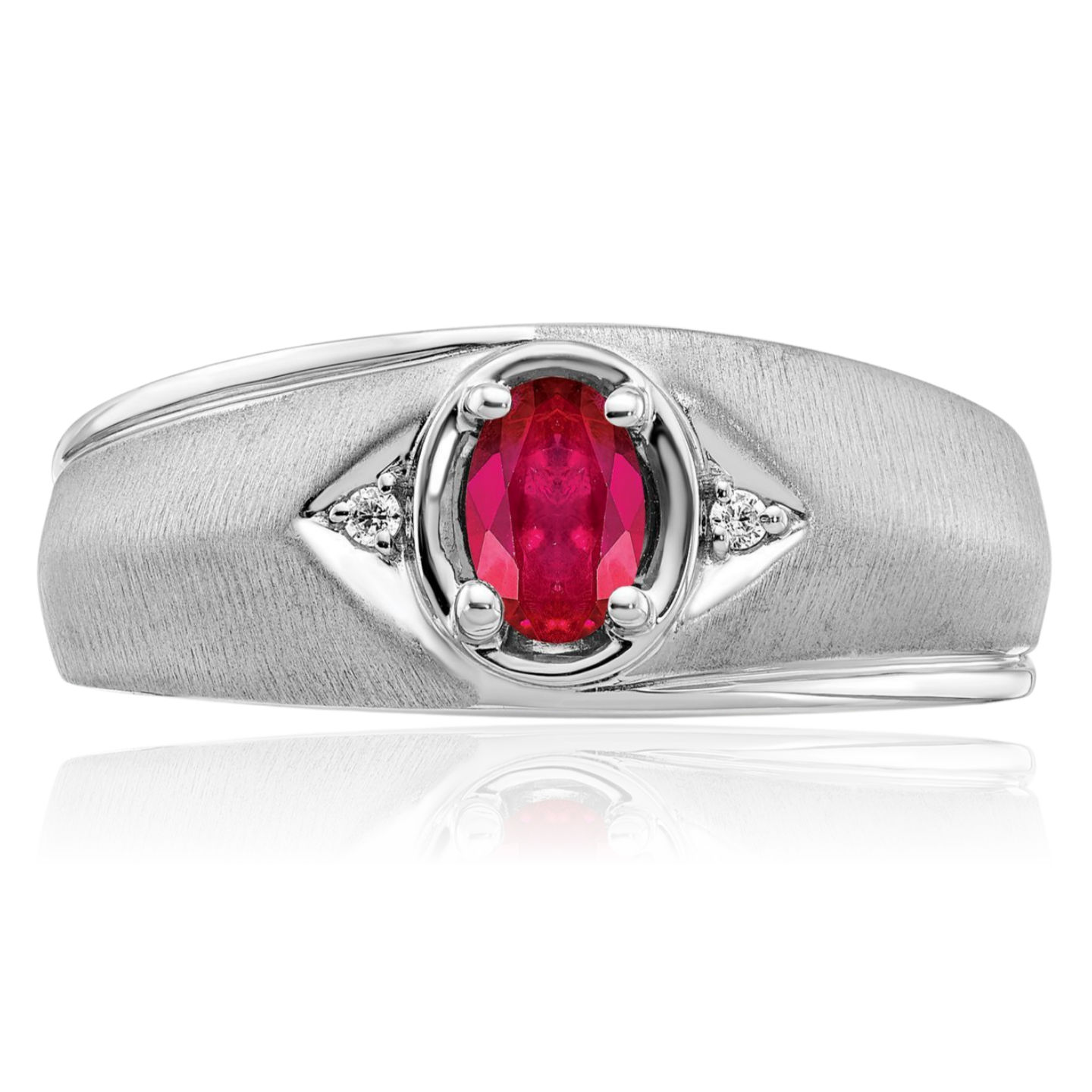 14K Solid White Gold Oval Ruby Diamond Mens Ring - Picture 18 of 90