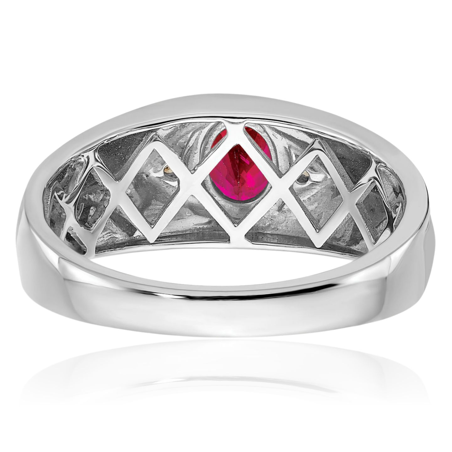 14K Solid White Gold Oval Ruby Diamond Mens Ring - Picture 19 of 90