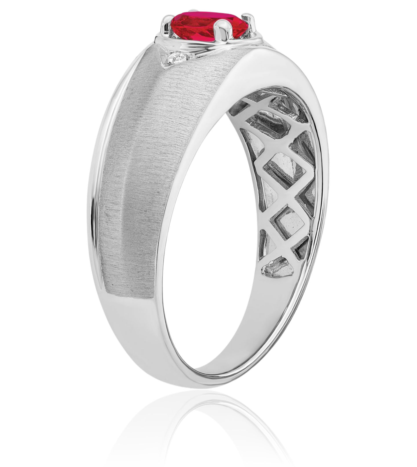 14K Solid White Gold Oval Ruby Diamond Mens Ring - Picture 20 of 90