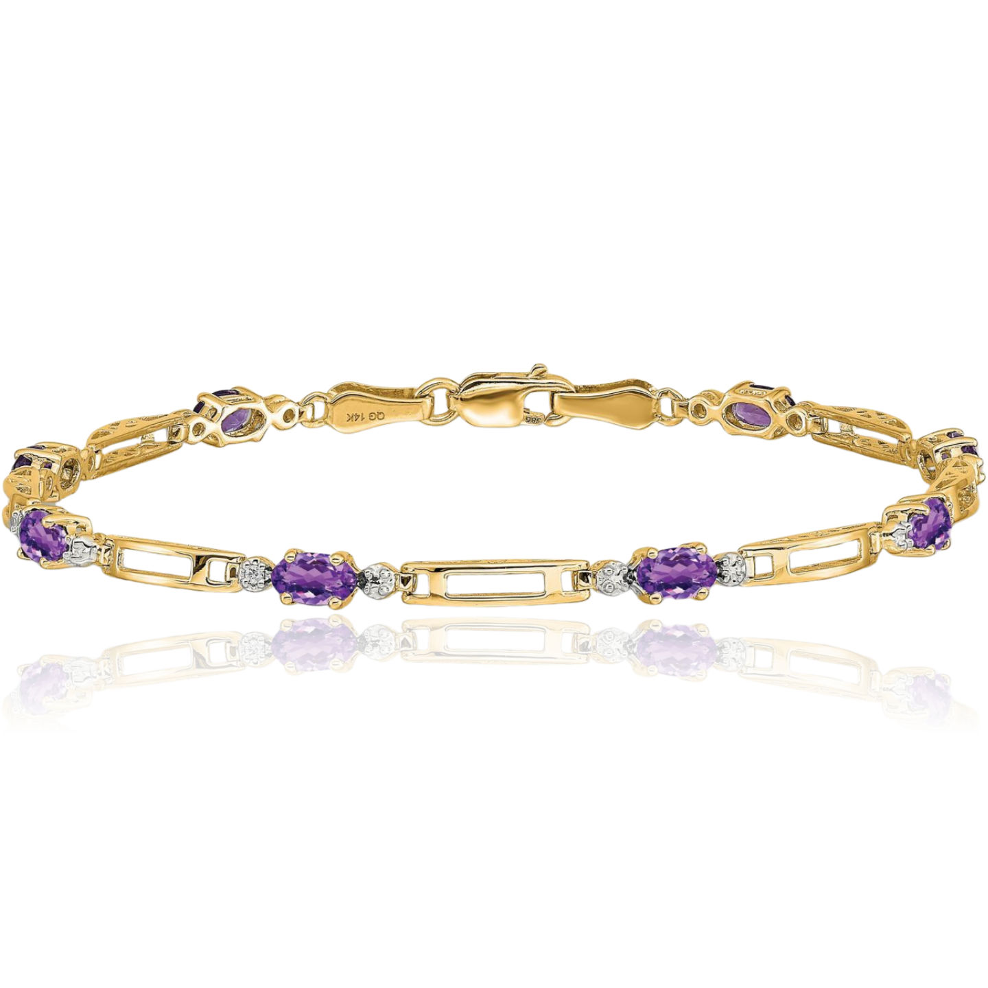 14K Solid Yellow Gold Diamond Amethyst Tennis Bracelet - Picture 8 of 14