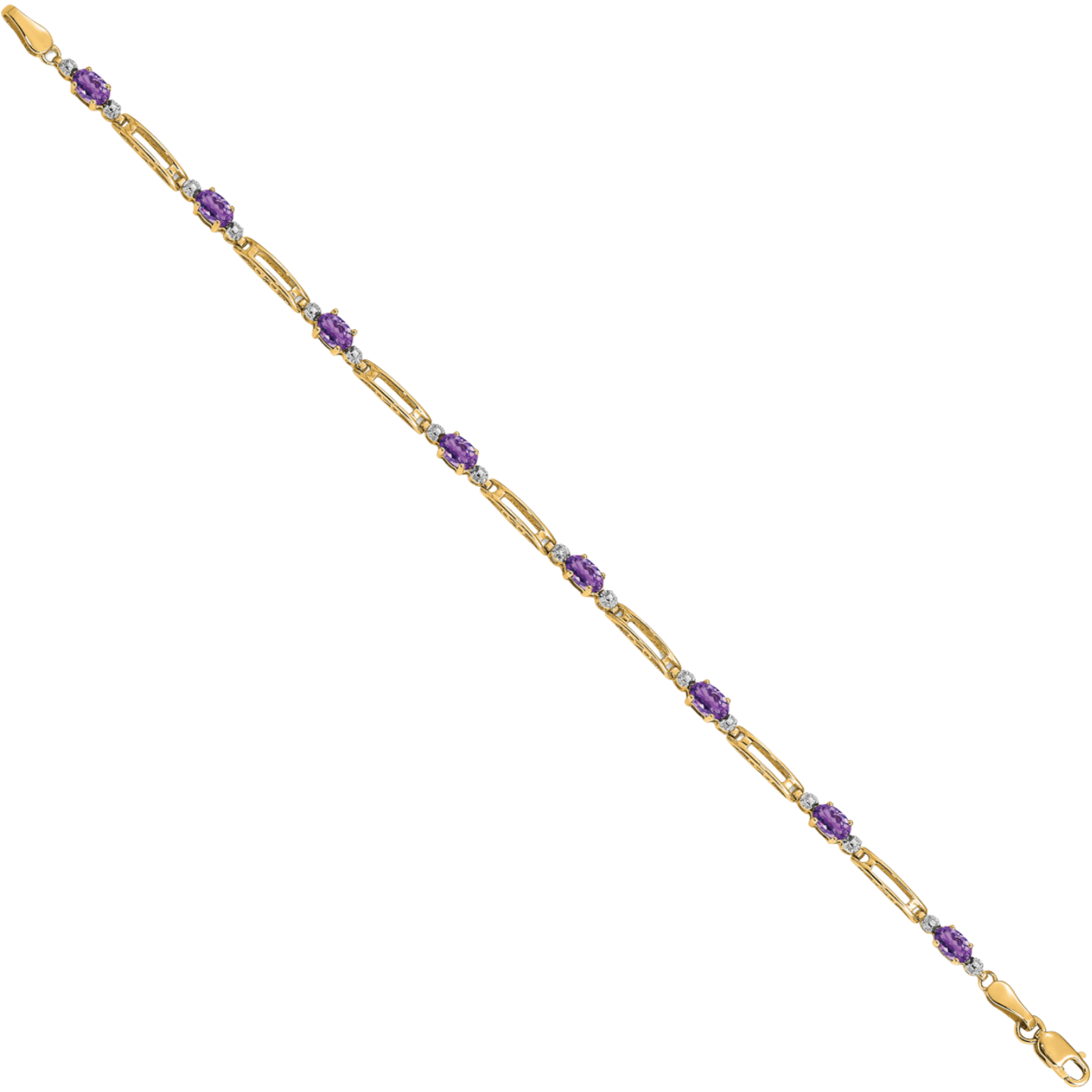 14K Solid Yellow Gold Diamond Amethyst Tennis Bracelet - Picture 9 of 14