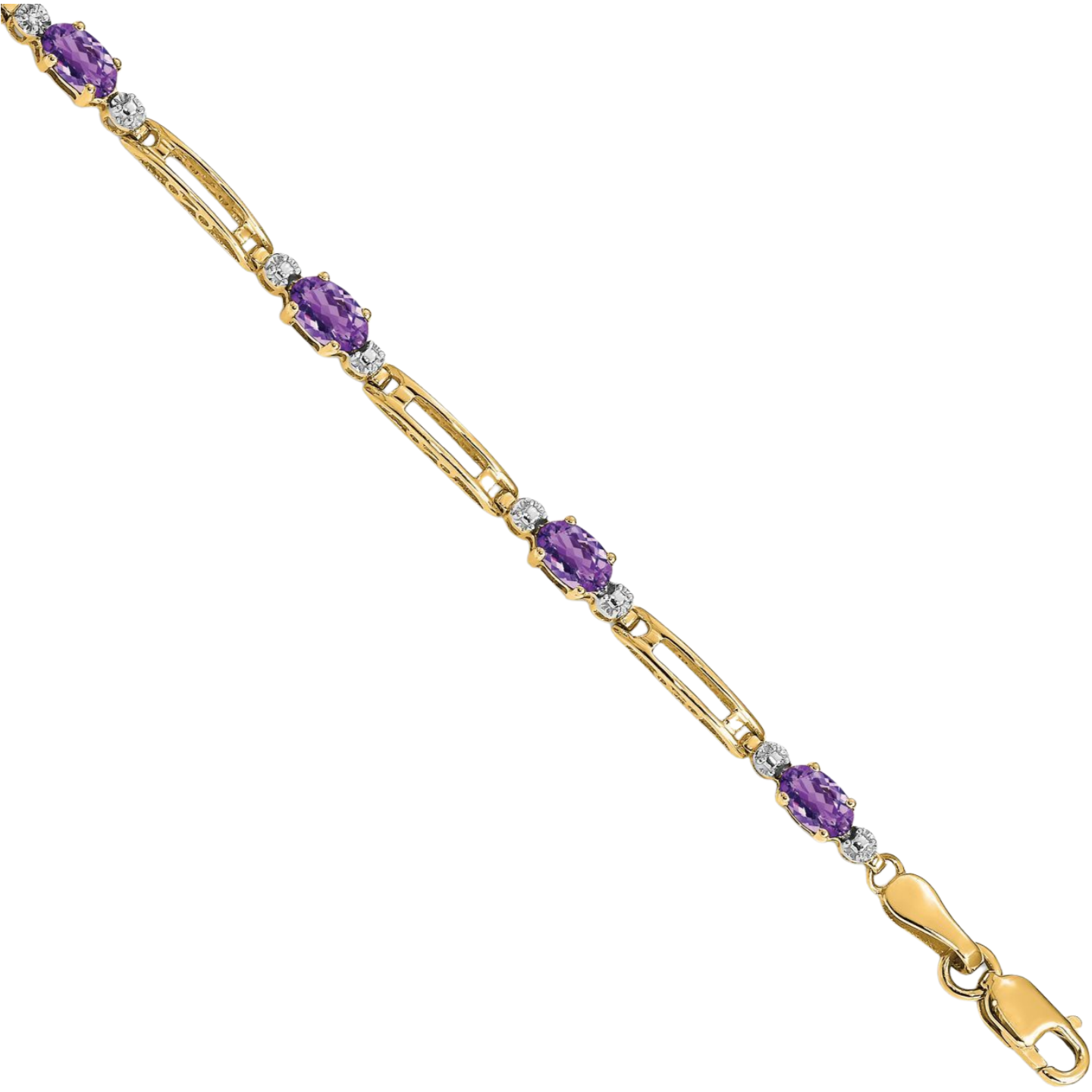 14K Solid Yellow Gold Diamond Amethyst Tennis Bracelet - Picture 11 of 14