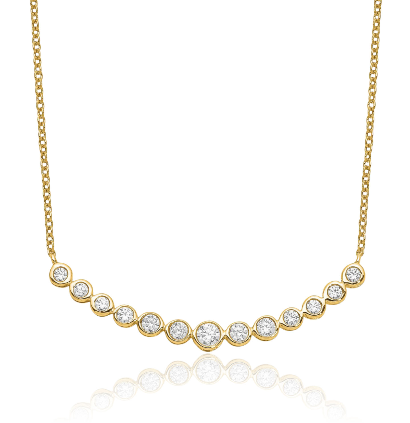 14K Solid Yellow Gold Lab Diamond Graduated Bar Chain Necklace - Picture 5 of 8