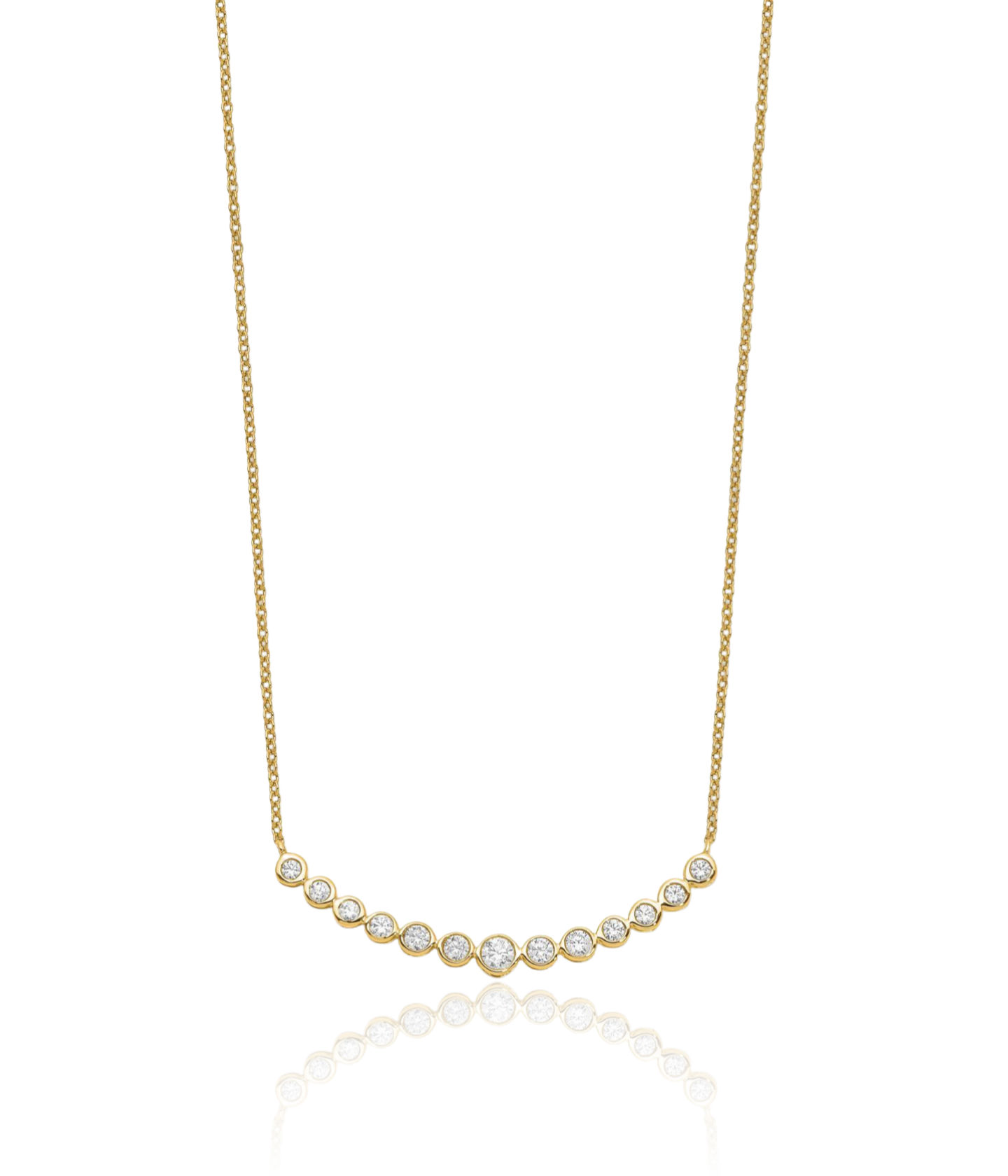 14K Solid Yellow Gold Lab Diamond Graduated Bar Chain Necklace - Picture 6 of 8