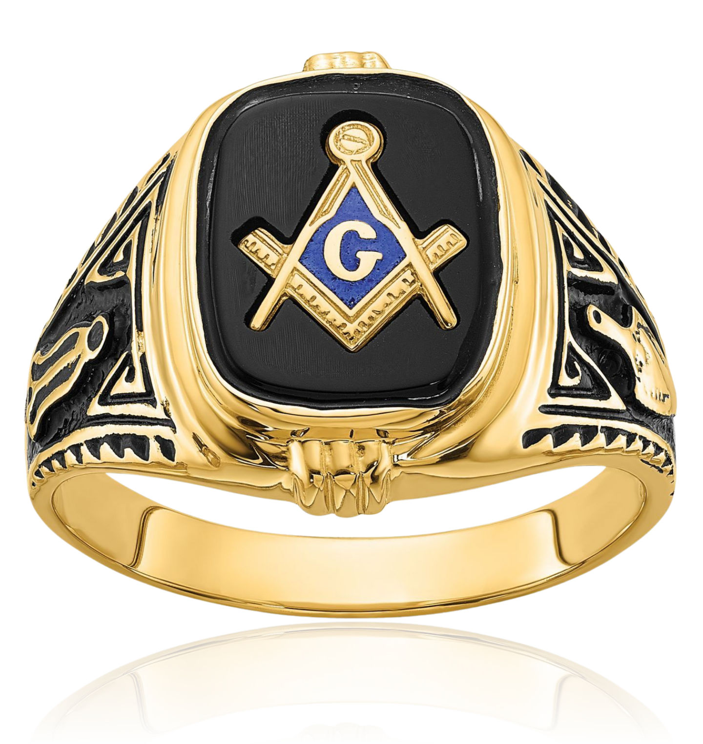 14K Solid Yellow Gold Mens Onyx Masonic Ring - Picture 23 of 110
