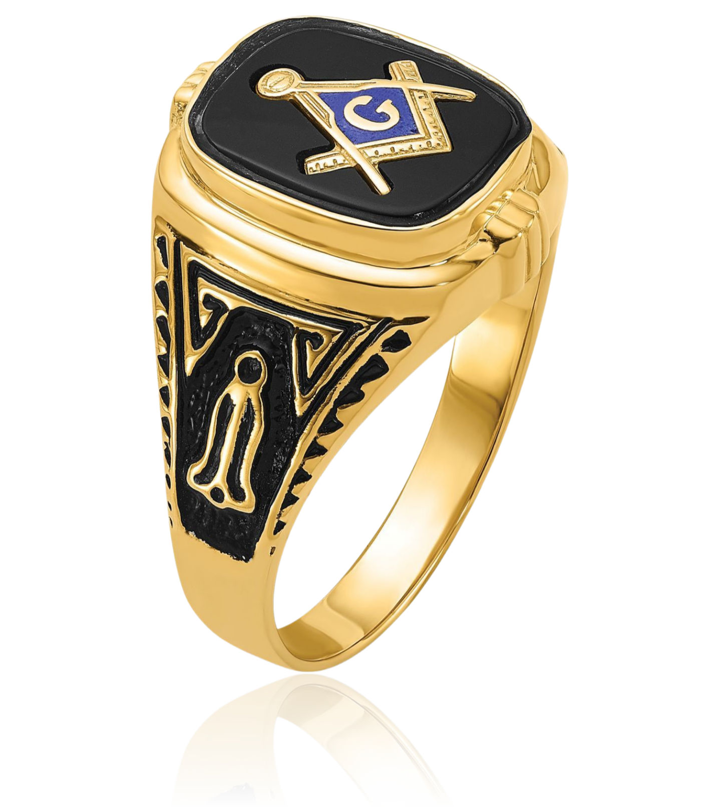 14K Solid Yellow Gold Mens Onyx Masonic Ring - Picture 32 of 110