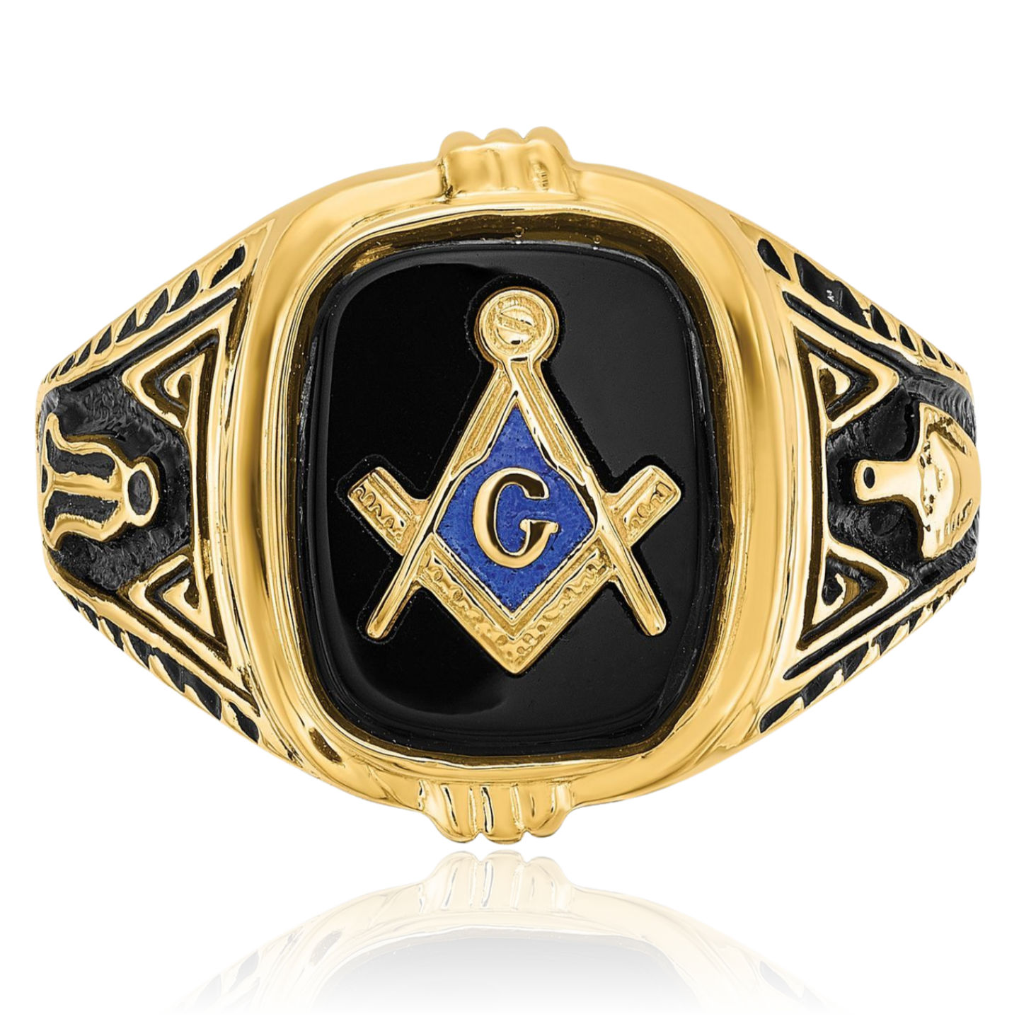 14K Solid Yellow Gold Mens Onyx Masonic Ring - Picture 30 of 110
