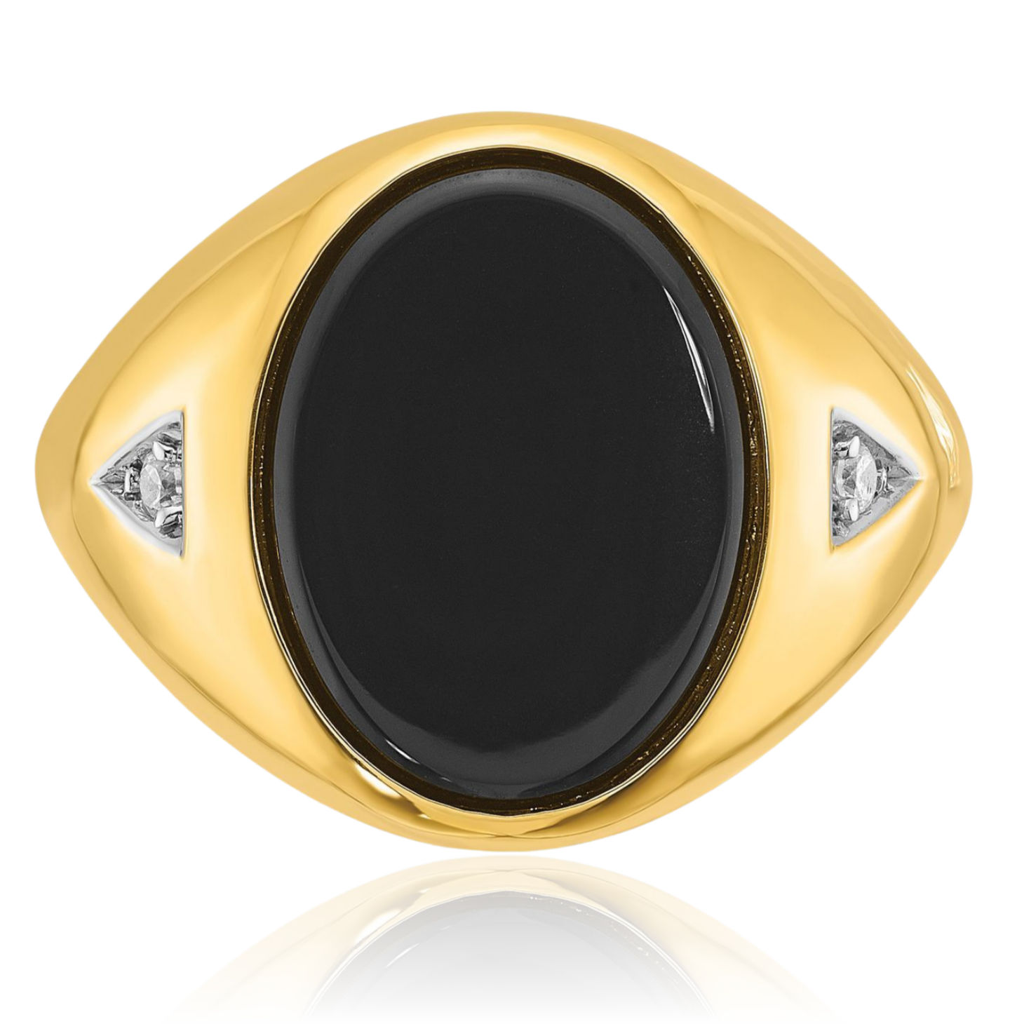 14K Solid Yellow Gold Mens Oval Onyx Diamond Statement Ring - Picture 18 of 90