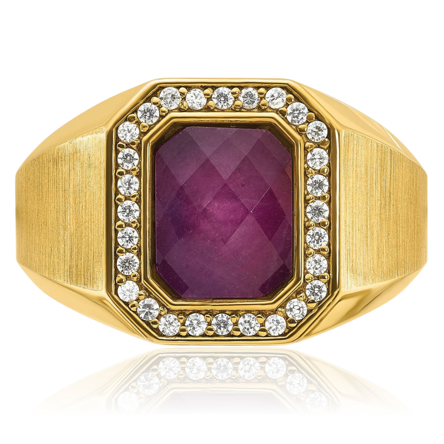 14K Solid Yellow Gold Mens Ruby Stone Diamond Ring - Picture 18 of 100