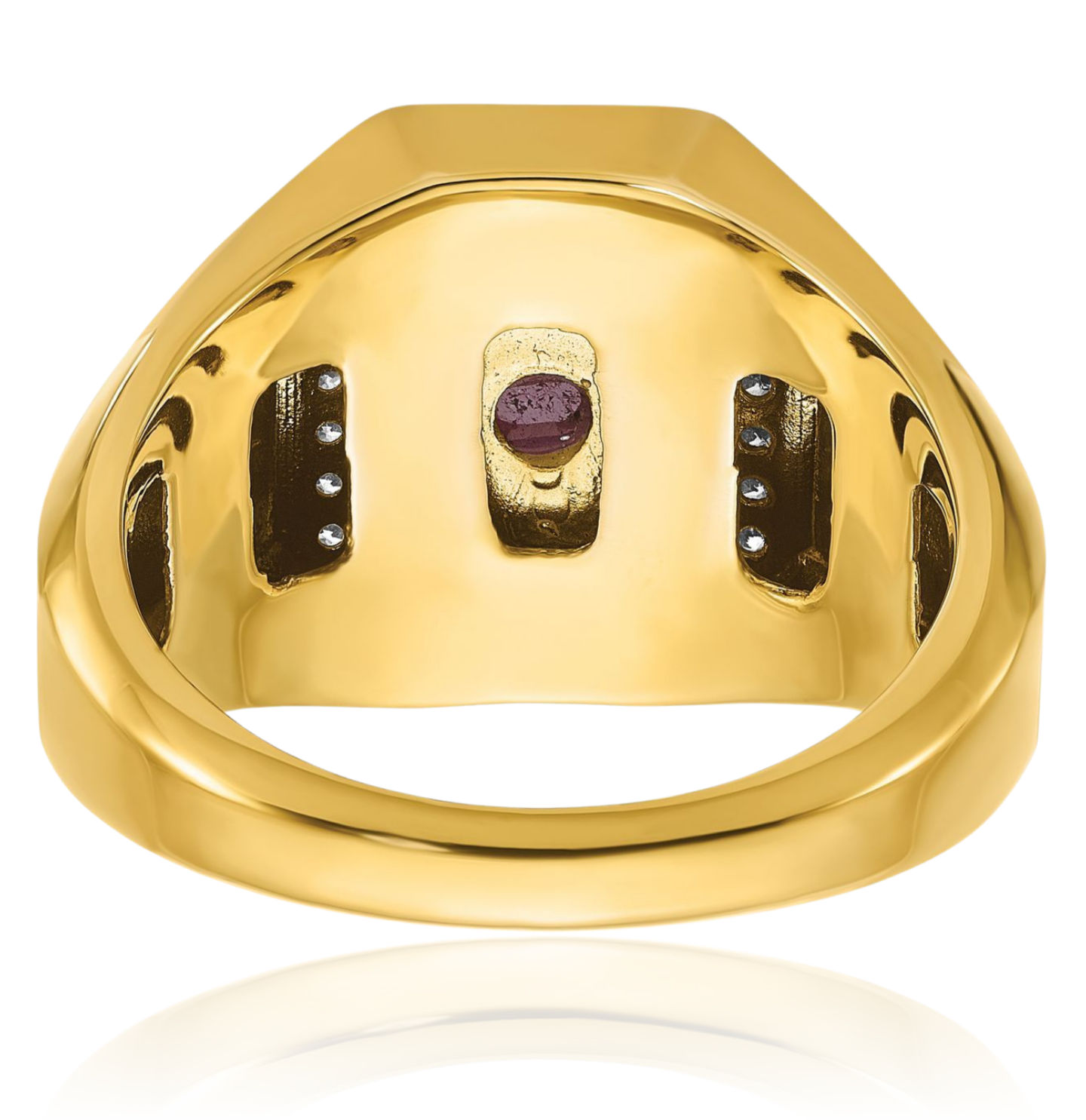 14K Solid Yellow Gold Mens Ruby Stone Diamond Ring - Picture 19 of 100