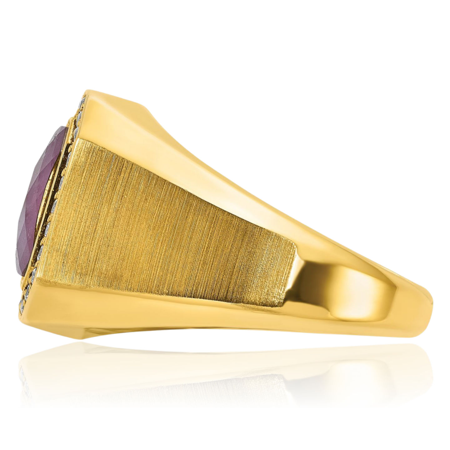 14K Solid Yellow Gold Mens Ruby Stone Diamond Ring - Picture 17 of 100