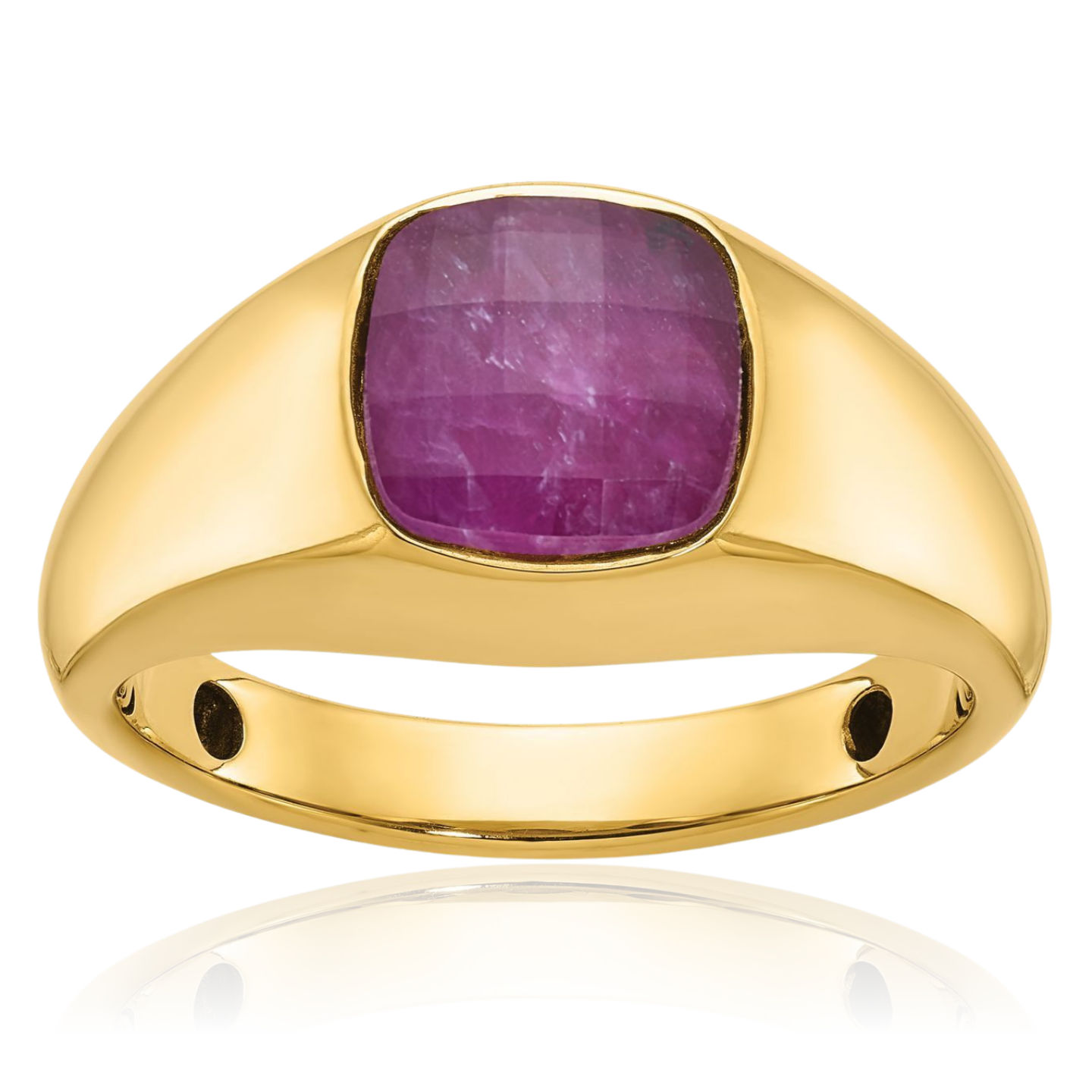 14K Solid Yellow Gold Mens Ruby Stone Statement Ring - Picture 12 of 100