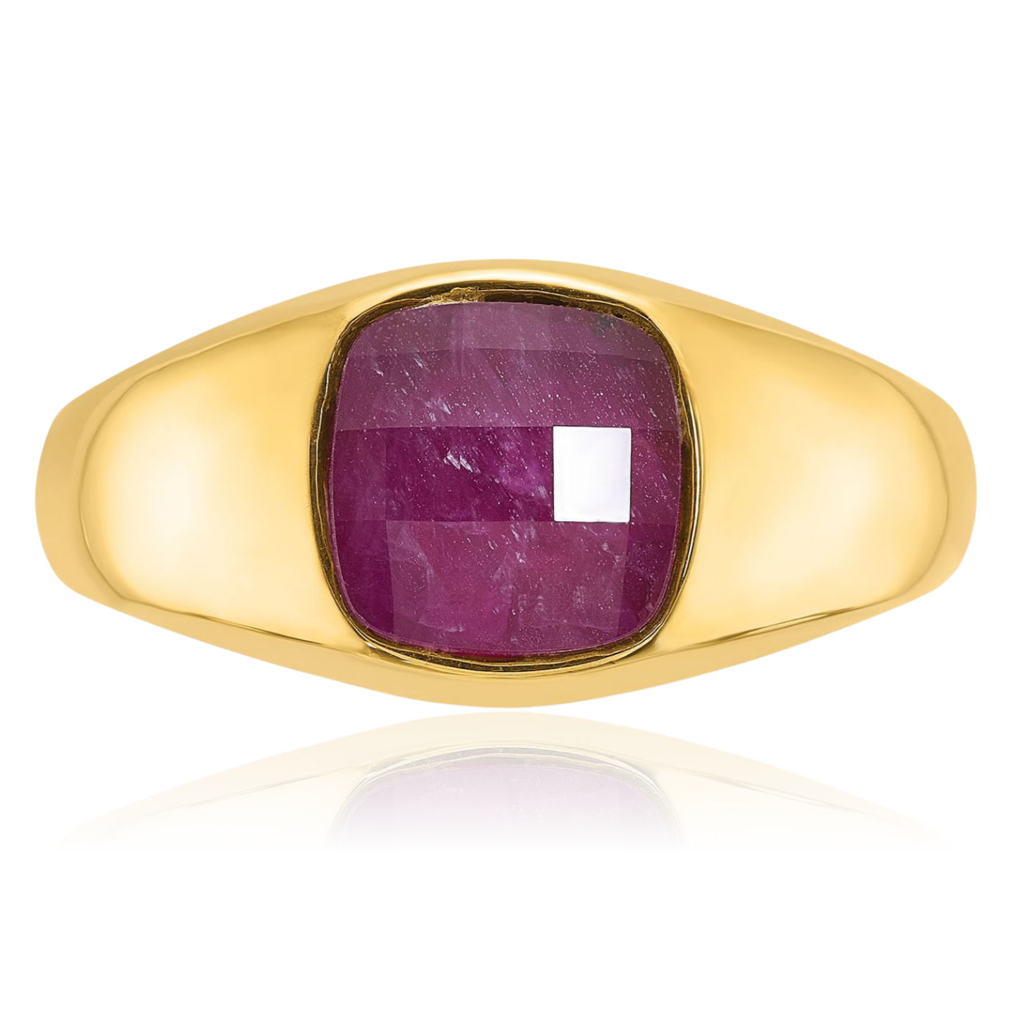 14K Solid Yellow Gold Mens Ruby Stone Statement Ring - Picture 19 of 100