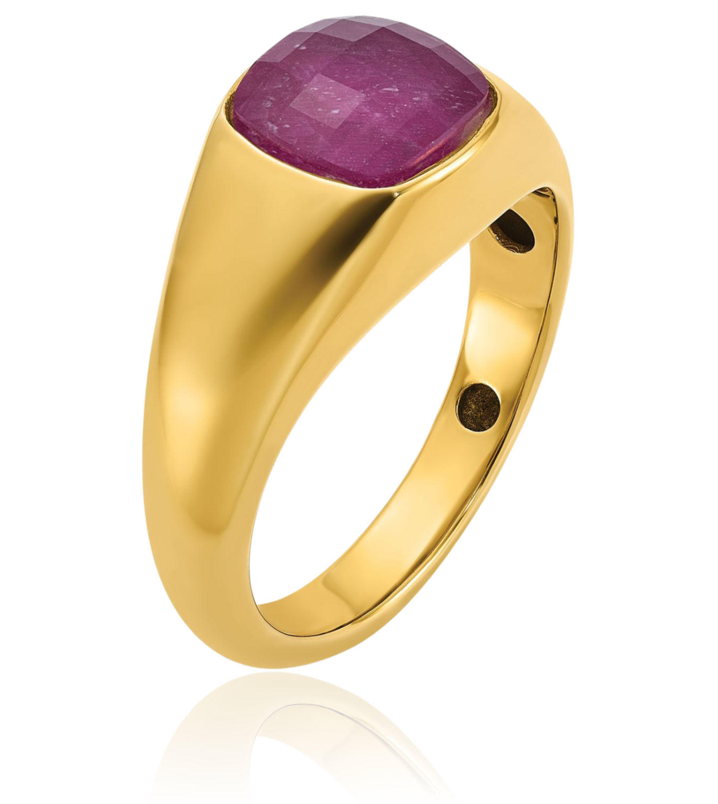 14K Solid Yellow Gold Mens Ruby Stone Statement Ring - Picture 21 of 100