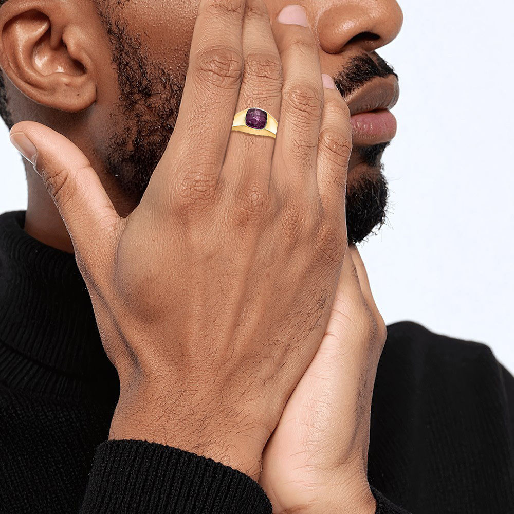 14K Solid Yellow Gold Mens Ruby Stone Statement Ring - Picture 15 of 100