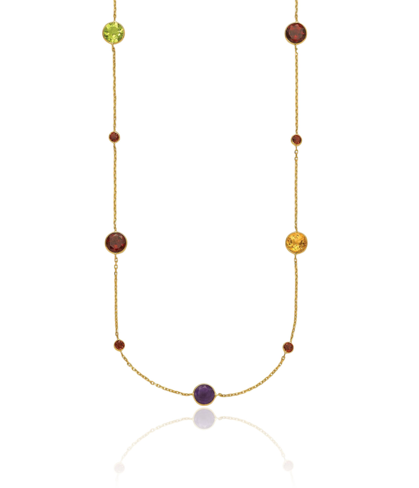 14K Solid Yellow Gold Multi-color Rainbow Chain Necklace - Picture 12 of 56