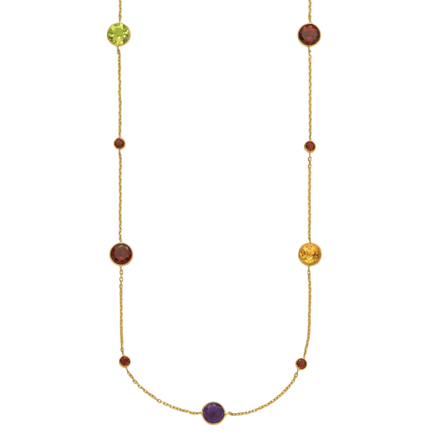 14K Solid Yellow Gold Multi-color Rainbow Chain Necklace - Picture 18 of 56