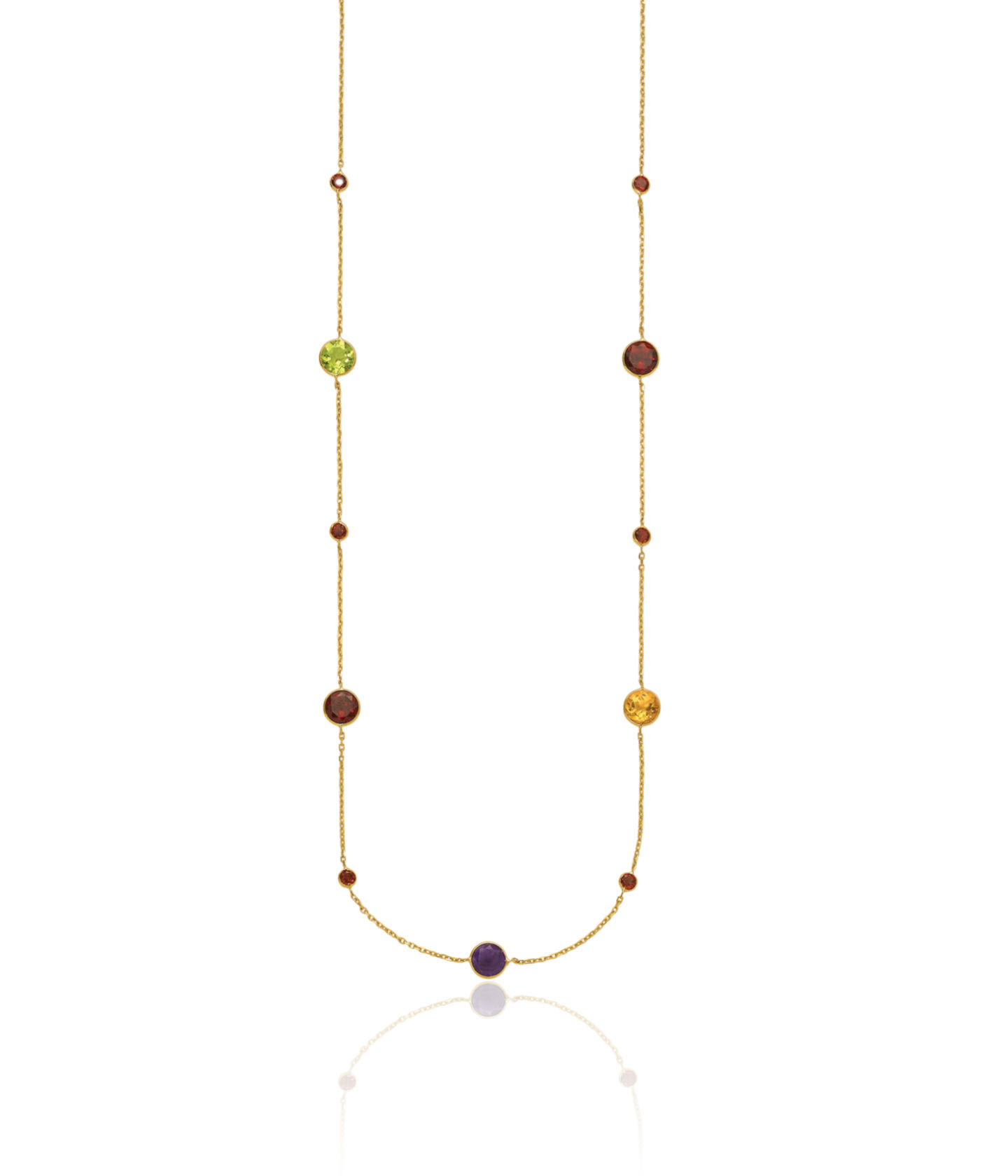 14K Solid Yellow Gold Multi-color Rainbow Chain Necklace - Picture 15 of 56