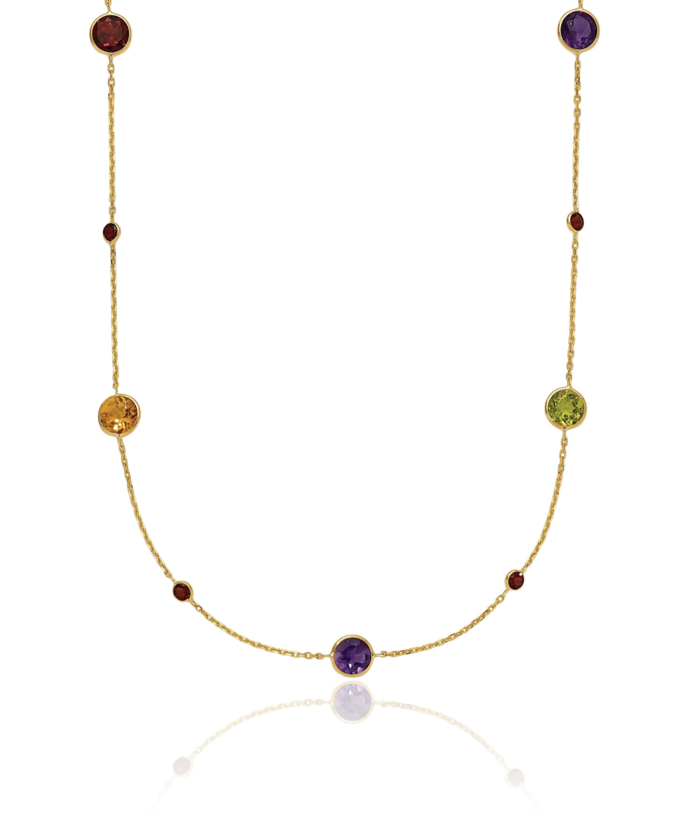 14K Solid Yellow Gold Multi-color Rainbow Chain Necklace - Picture 14 of 56
