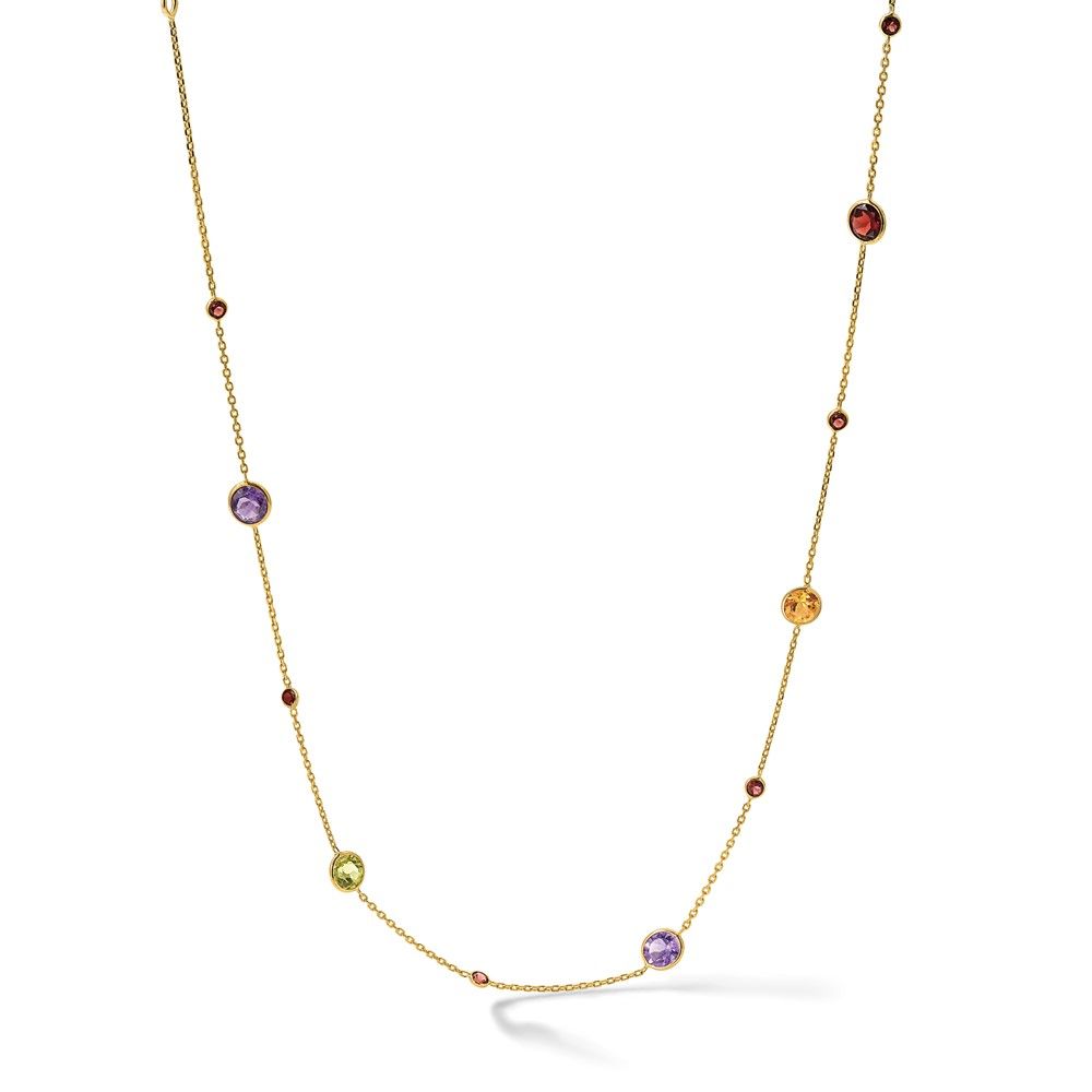 14K Solid Yellow Gold Multi-color Rainbow Chain Necklace - Picture 17 of 56