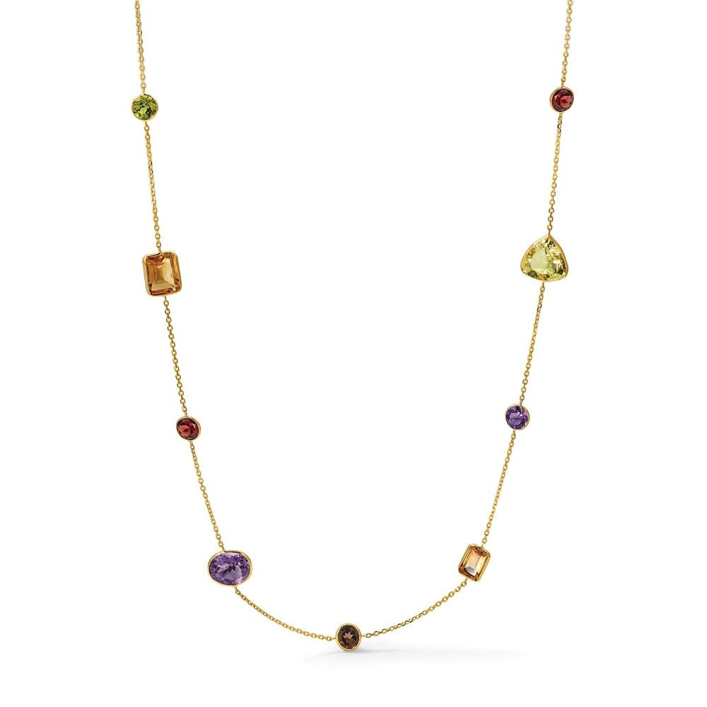 14K Solid Yellow Gold Multi-color Rainbow Chain Necklace - Picture 22 of 56