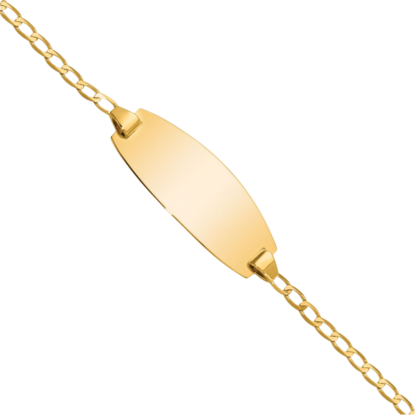 14K Solid Yellow Gold Oval Curb Link ID Bracelet - Picture 7 of 24