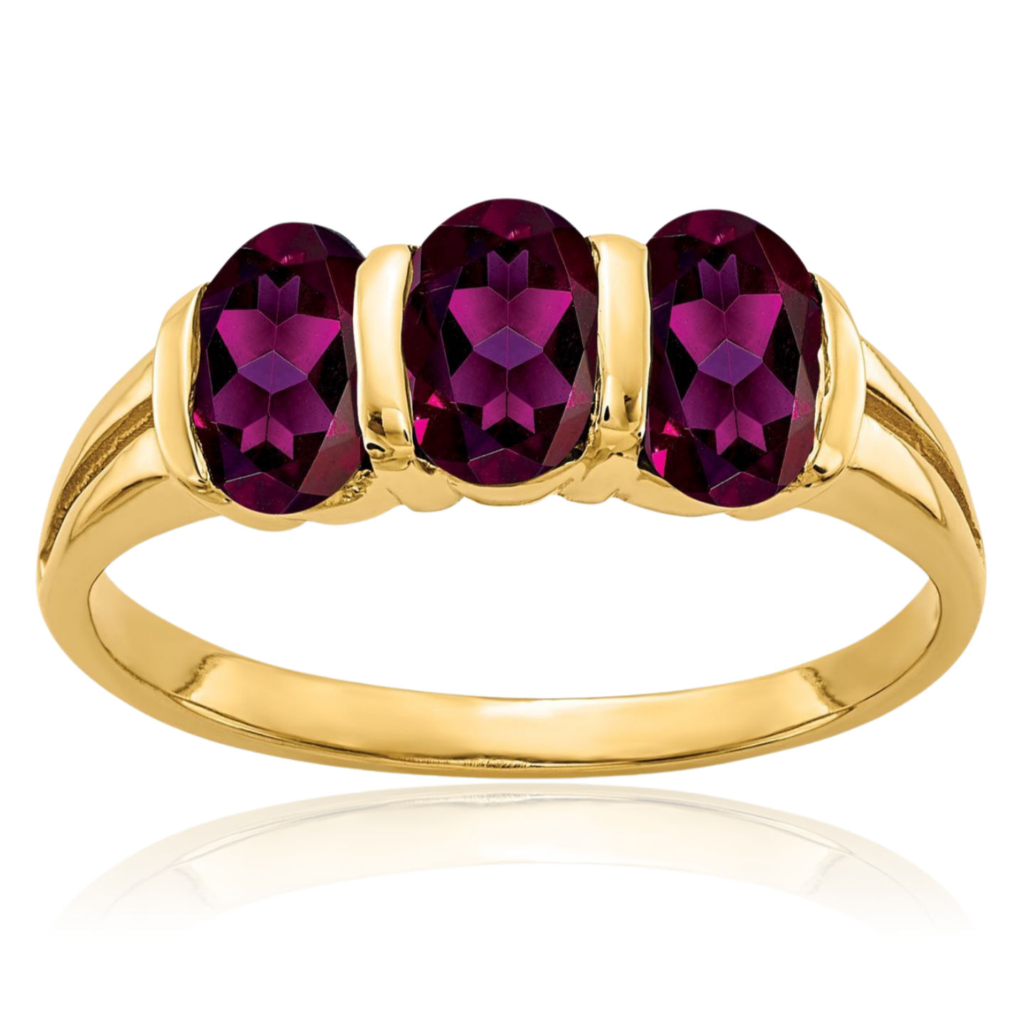 14K Solid Yellow Gold Oval Rhodolite Garnet 3-stone Ring - Picture 10 of 79