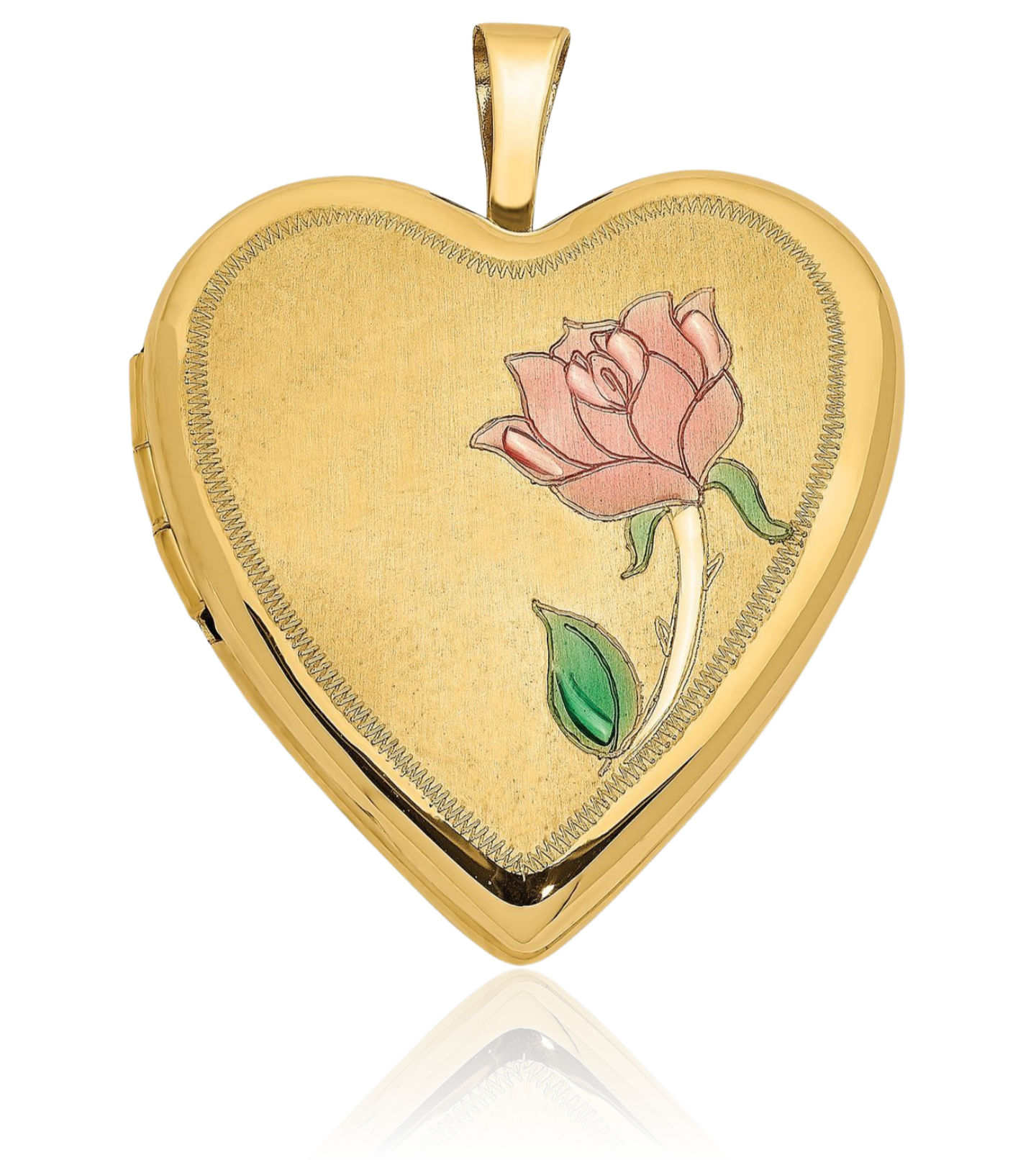 14K Solid Yellow Gold Rose Heart Locket Necklace - Picture 8 of 14