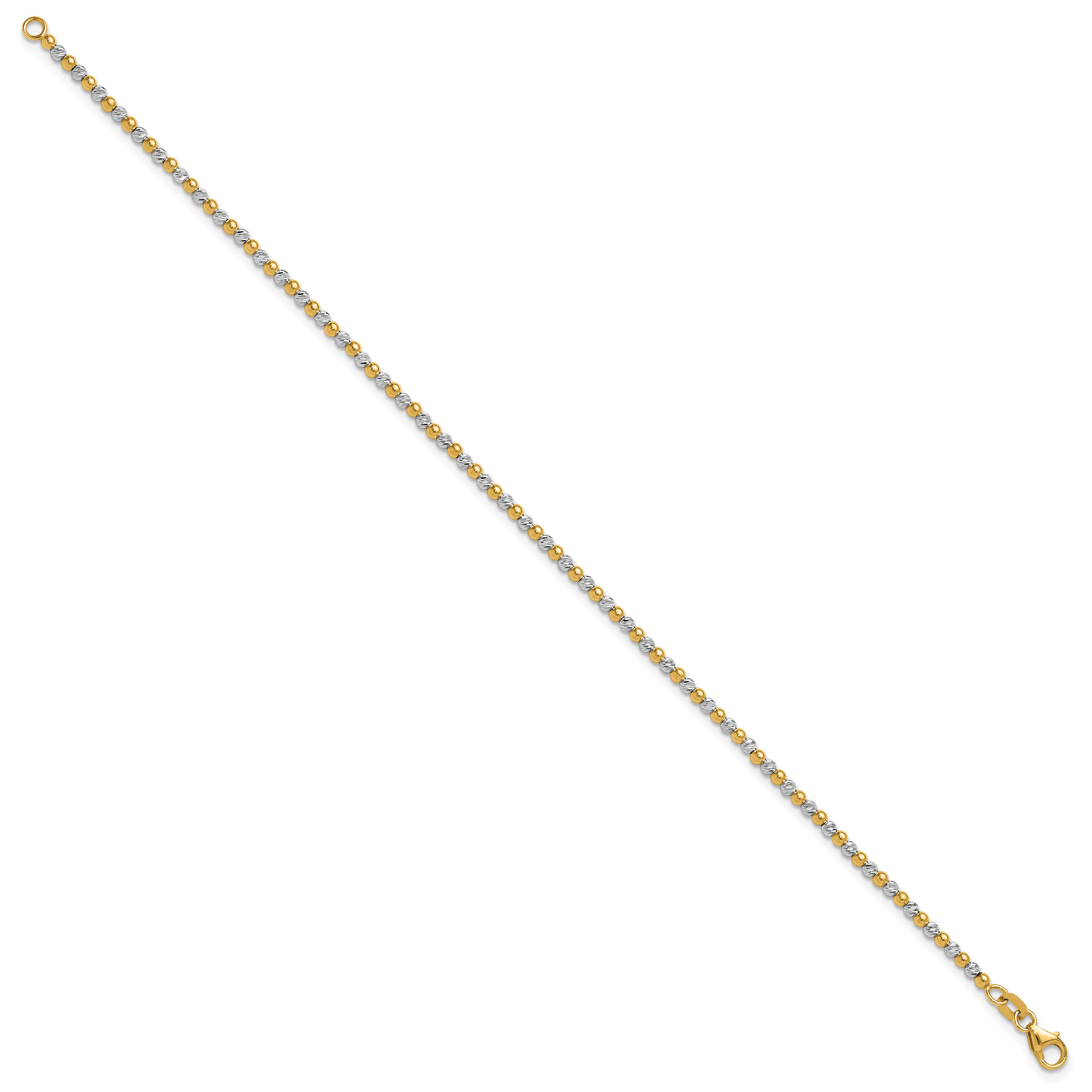 14K Solid Two Tone Gold Ball Chain Bracelet - Picture 9 of 14