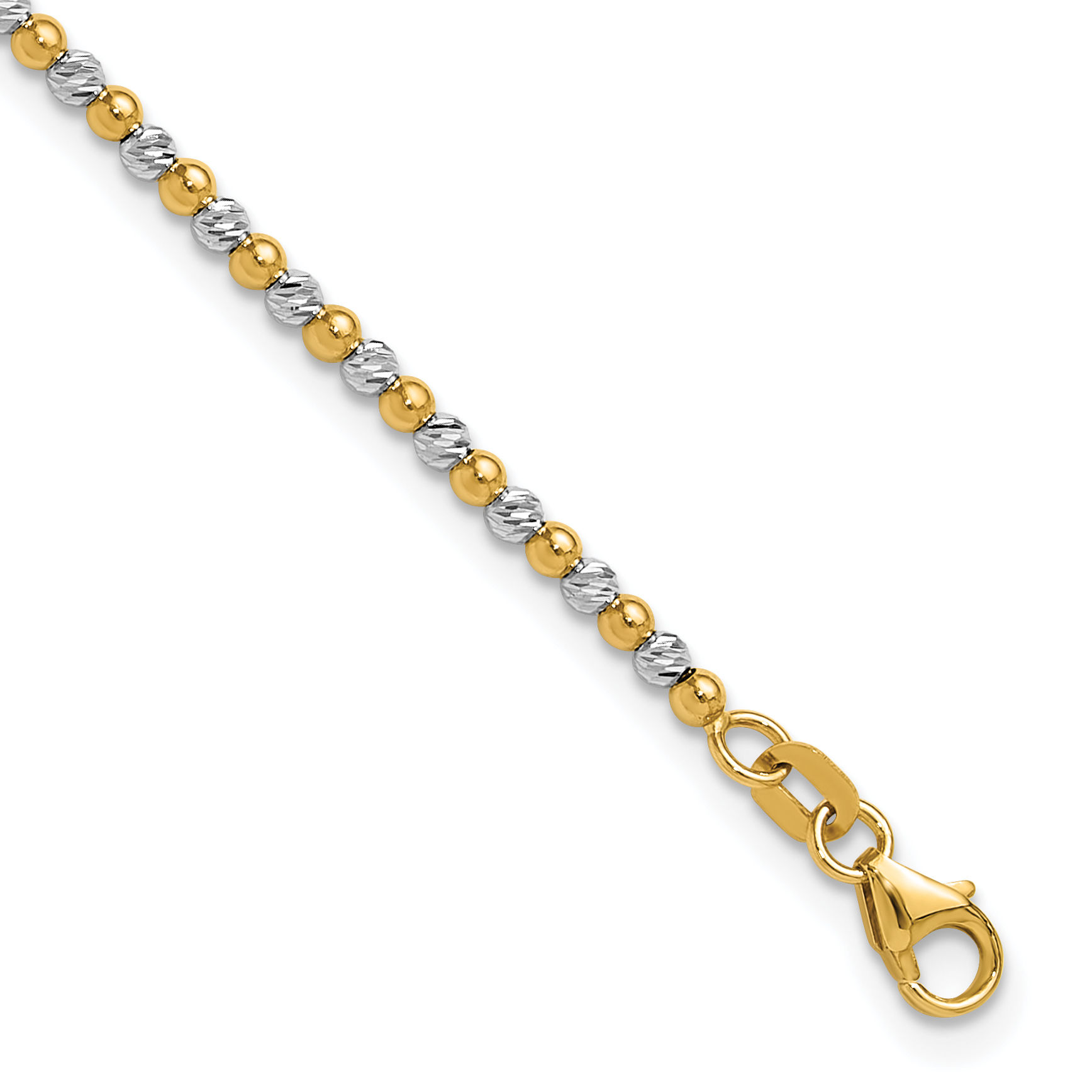 14K Solid Two Tone Gold Ball Chain Bracelet - Picture 12 of 14