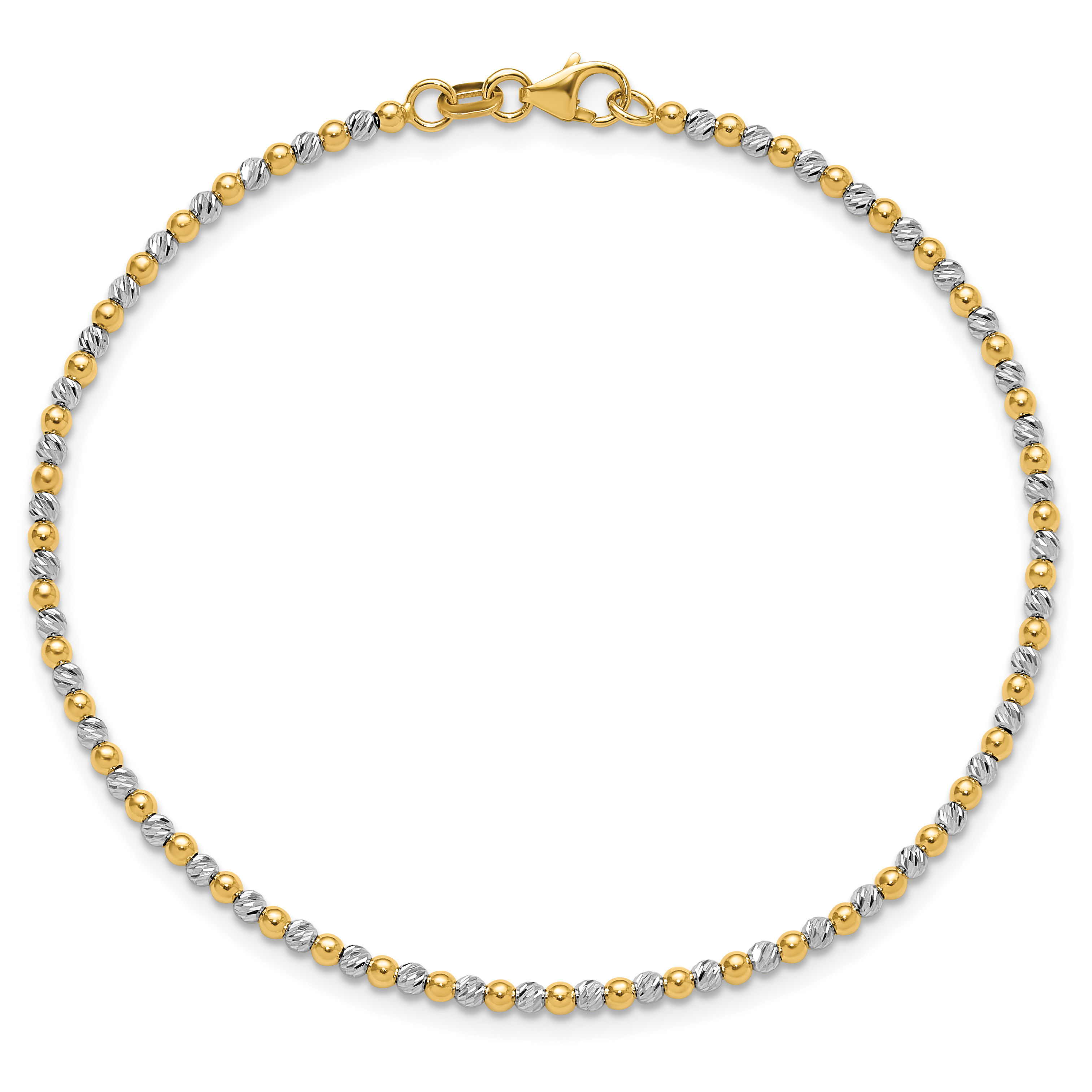 14K Solid Two Tone Gold Ball Chain Bracelet - Picture 10 of 14
