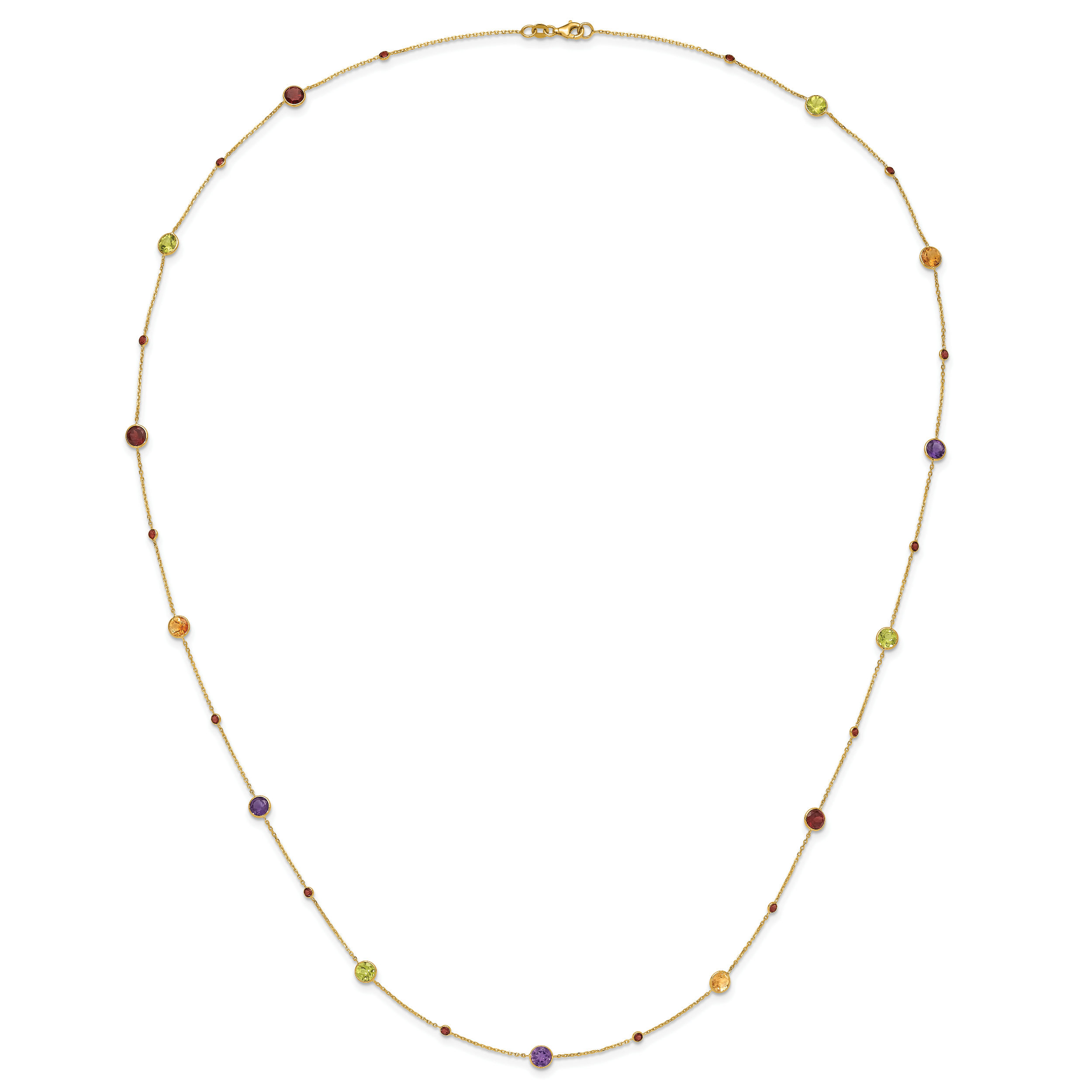 14K Solid Yellow Gold Multi-color Rainbow Chain Necklace - Picture 20 of 56