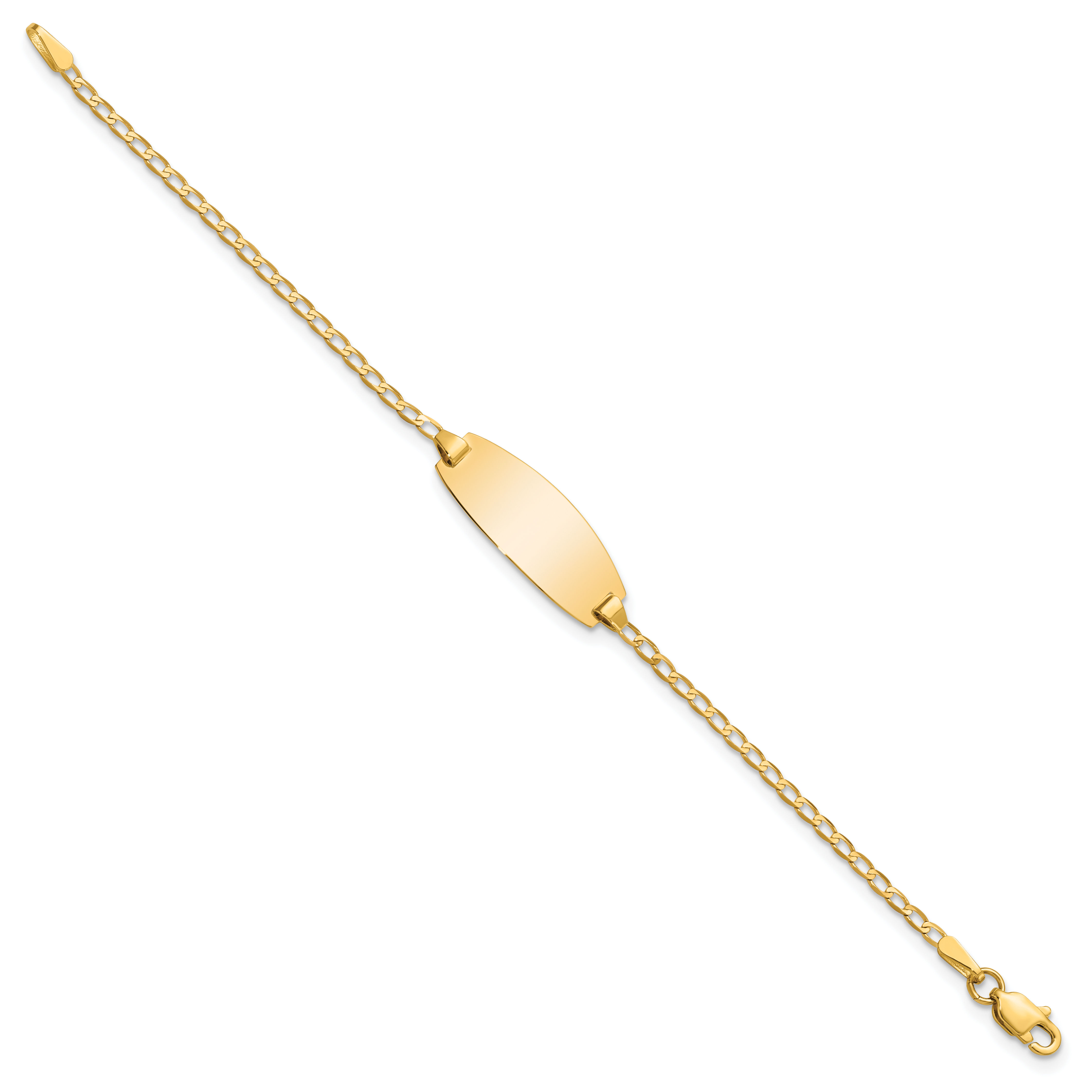14K Solid Yellow Gold Oval Curb Link ID Bracelet - Picture 8 of 24
