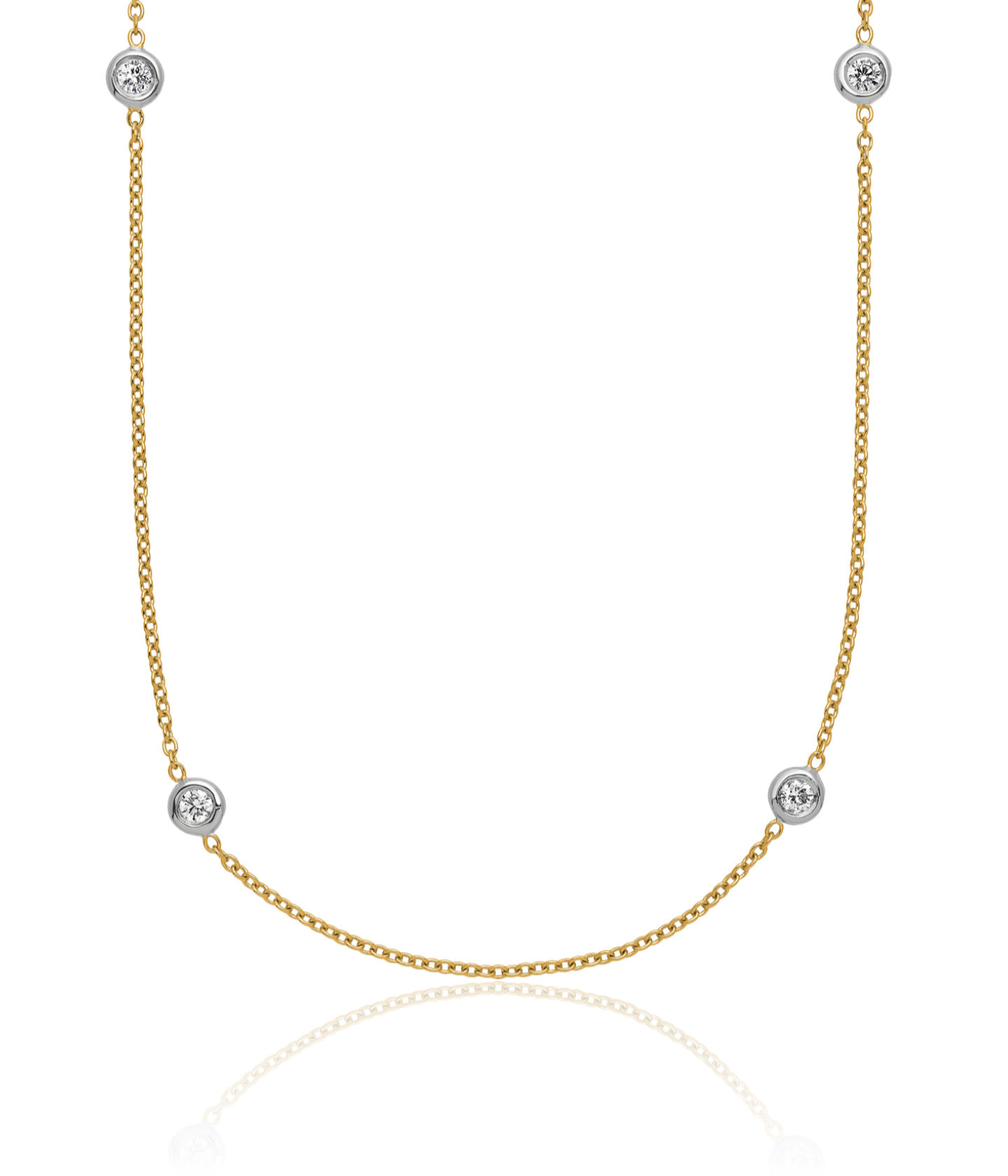 18K Solid Two Tone Gold Lab Diamond Stations Chain Necklace - Picture 6 of 20