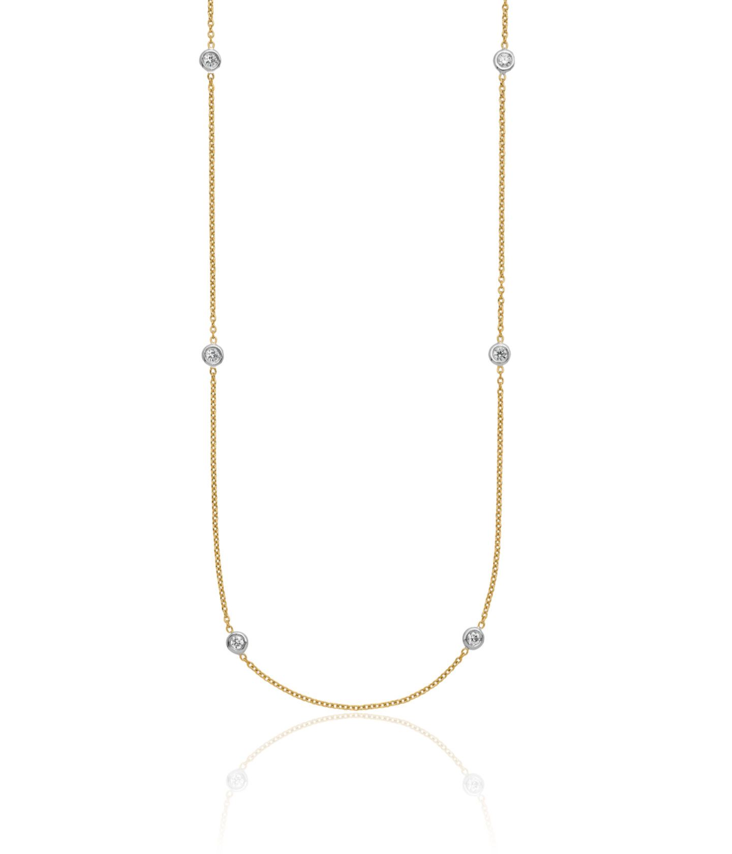 18K Solid Two Tone Gold Lab Diamond Stations Chain Necklace - Picture 7 of 20