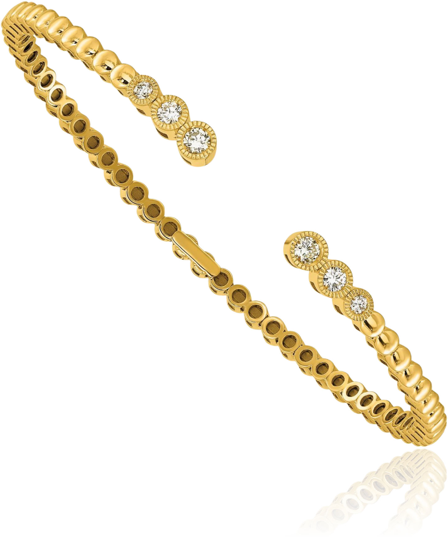 18K Solid Yellow Gold Ball Diamond Cuff Bracelet - Picture 7 of 12