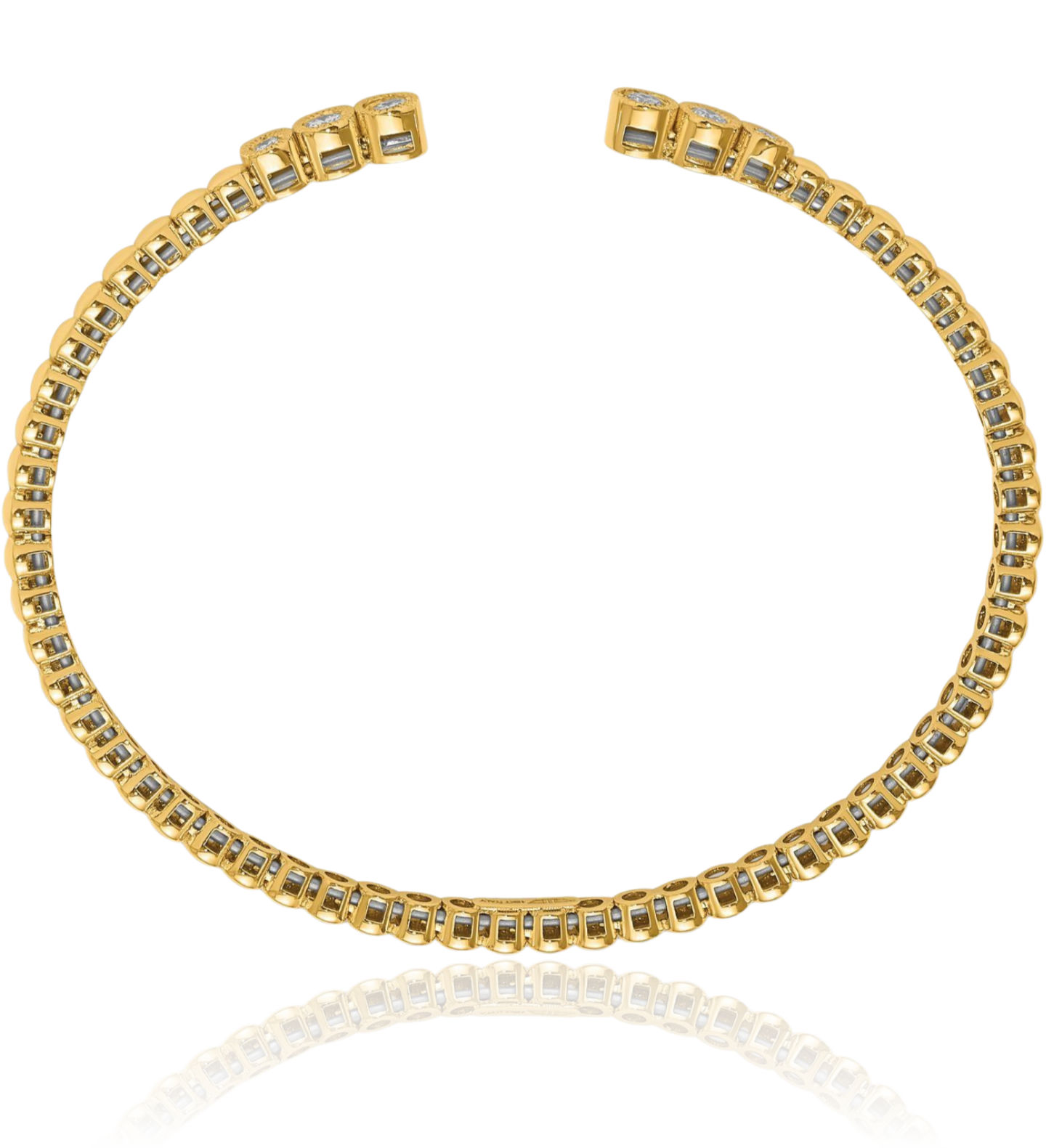 18K Solid Yellow Gold Ball Diamond Cuff Bracelet - Picture 9 of 12