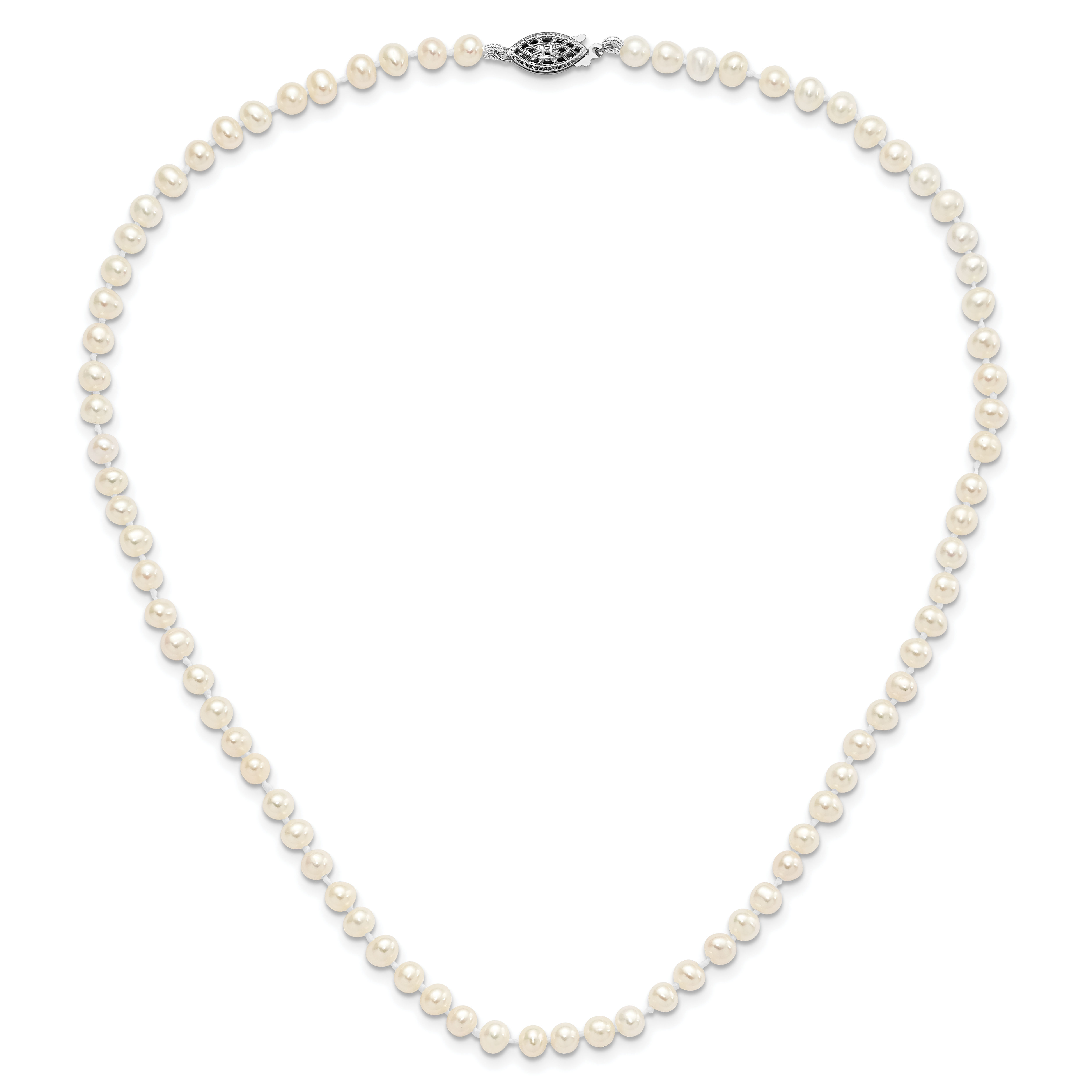 925 Sterling Silver 4mm White Round Freshwater Cultured Pearl Chain Necklace - Picture 9 of 42